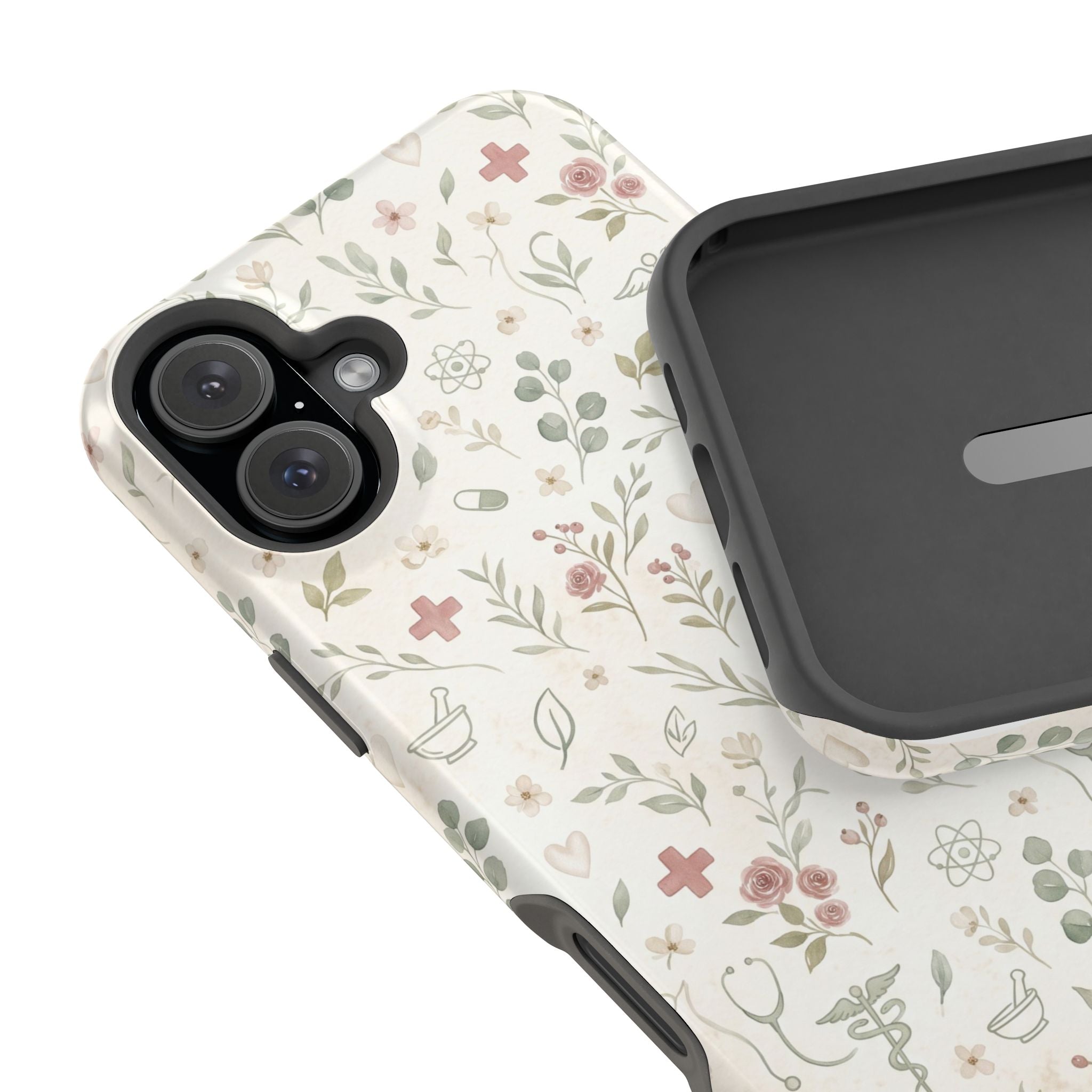 Floral Nurse Phone Case — Impact-Resistant Wireless Charging Cover
