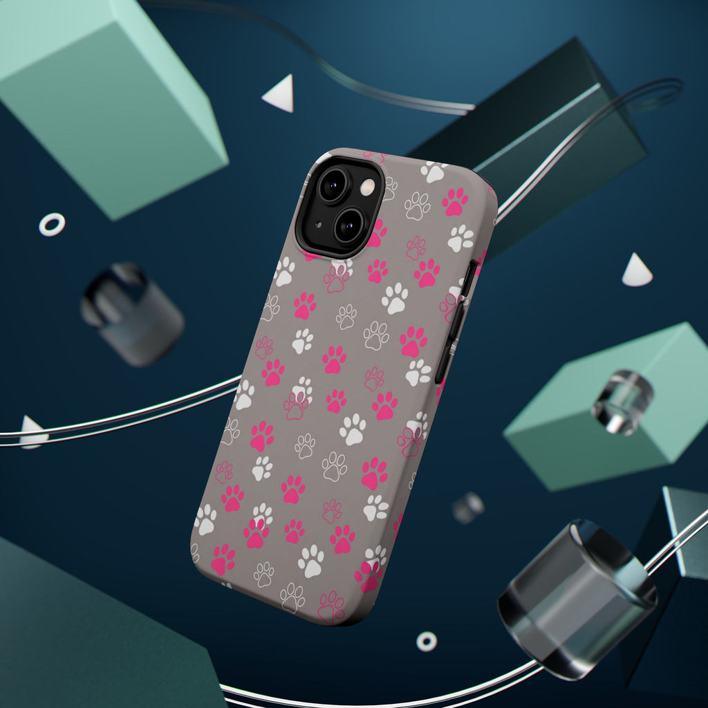 Pink & White Paw Print Phone Case — Impact-Resistant Wireless Charging Cover