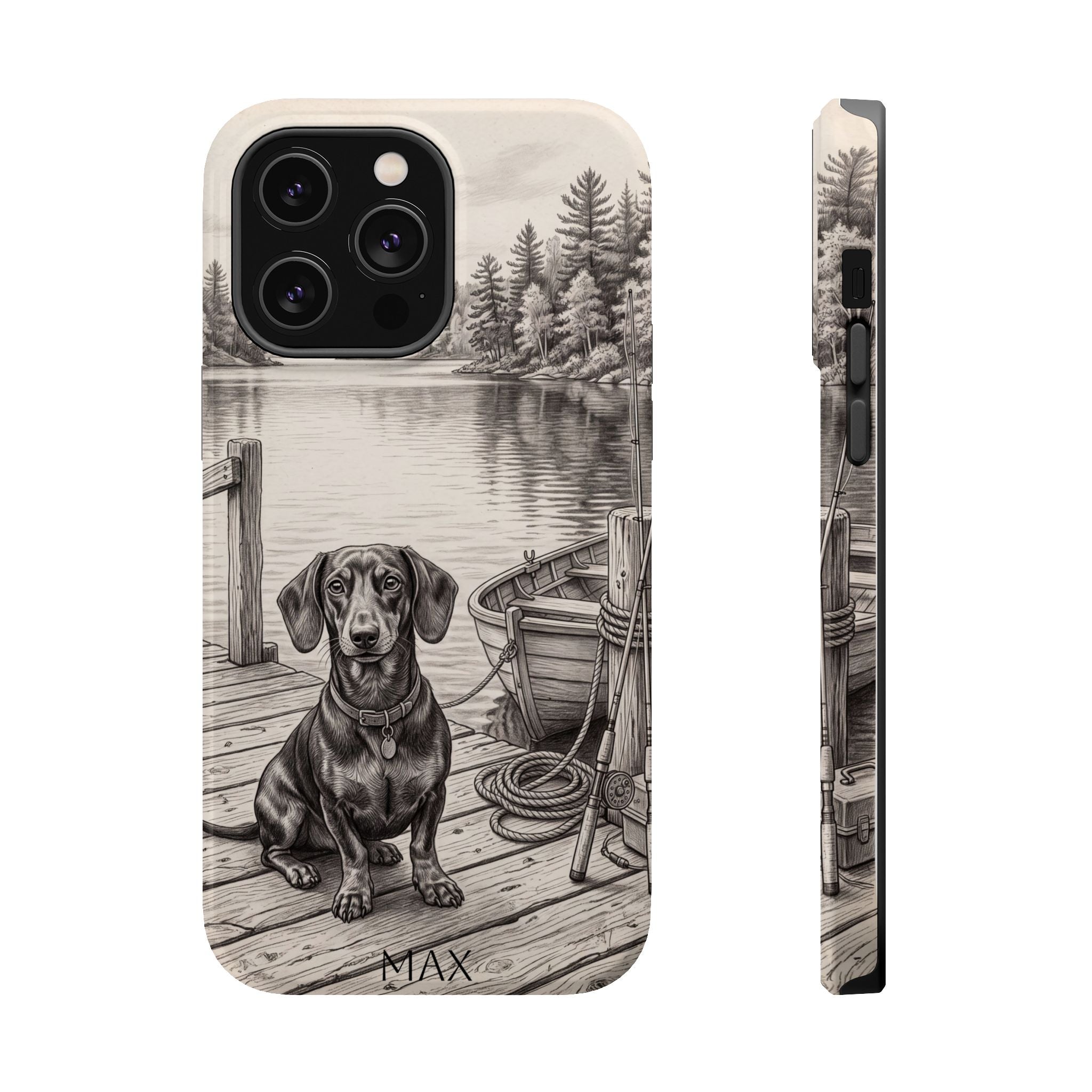 Personalized Dachshund Sunset Beach Phone Case — Wireless Charging Cover