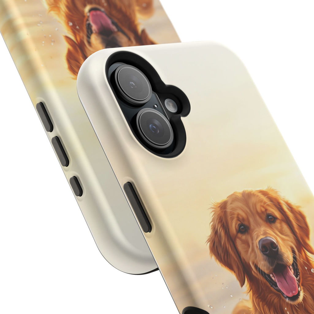 Beach Golden Retriever Phone Case — Impact-Resistant Wireless Charging Cover