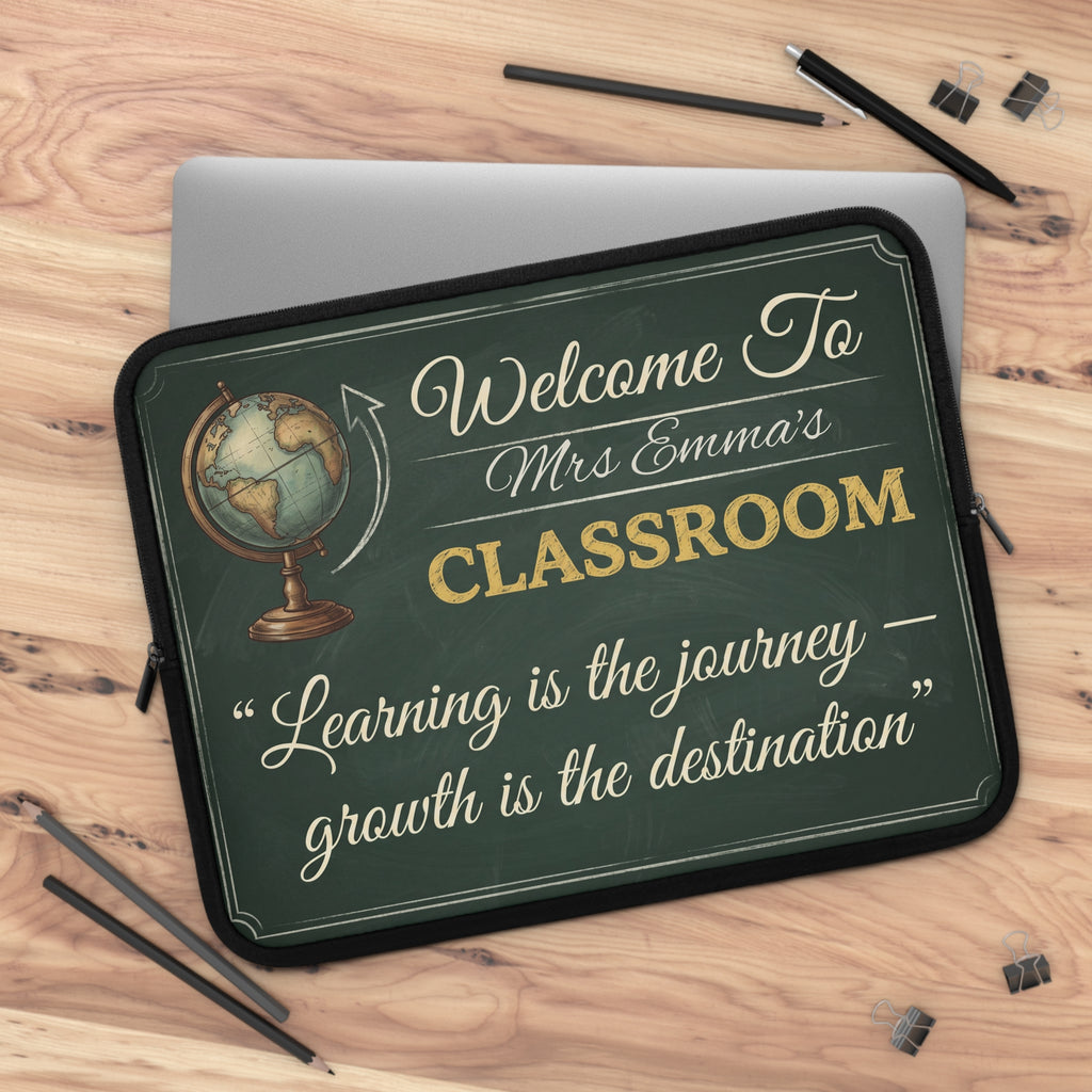 Personalized Teacher Classroom Sign Laptop Sleeve | Custom Name Chalkboard Design | Teacher Appreciation Gift