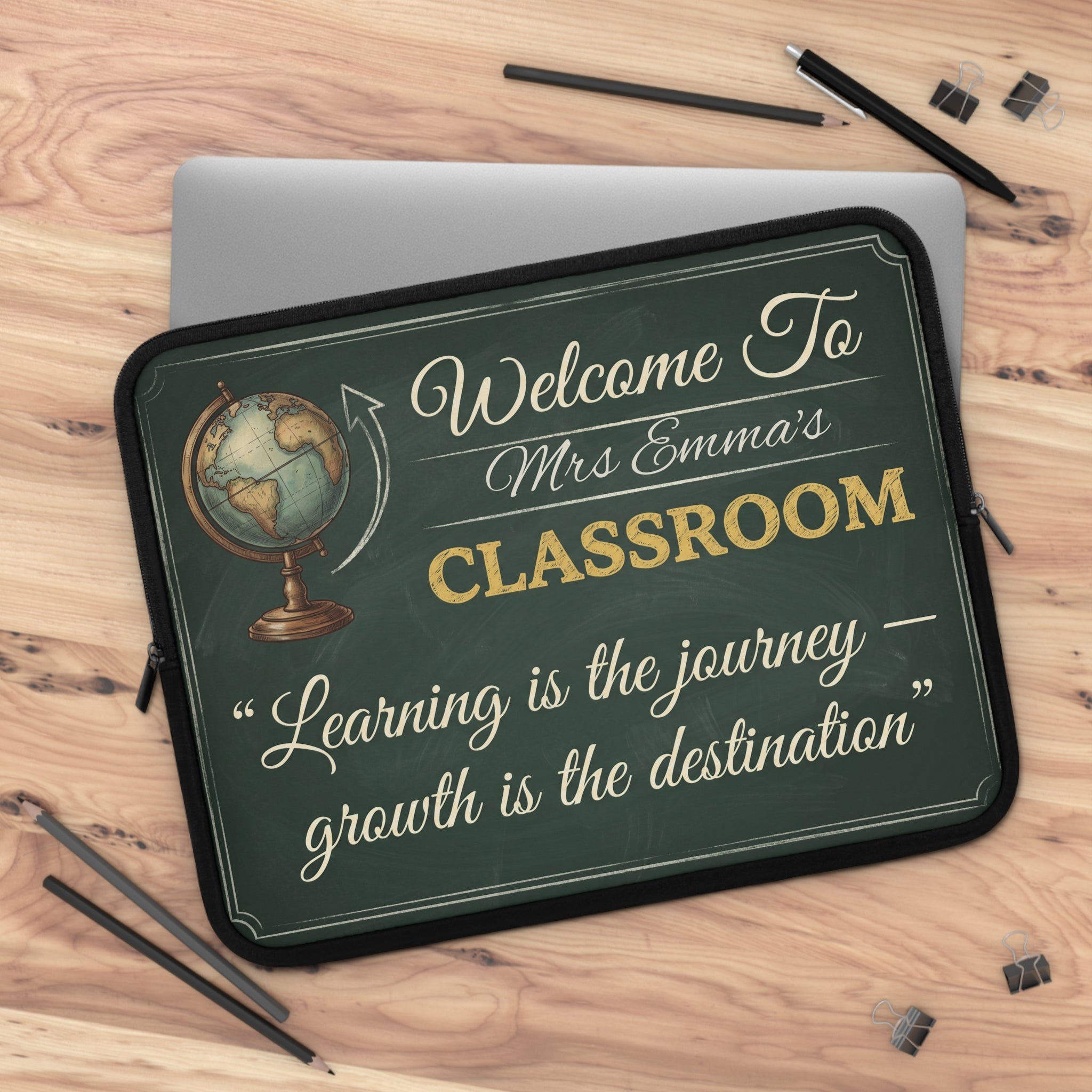 Personalized Teacher Classroom Sign Laptop Sleeve | Custom Name Chalkboard Design | Teacher Appreciation Gift
