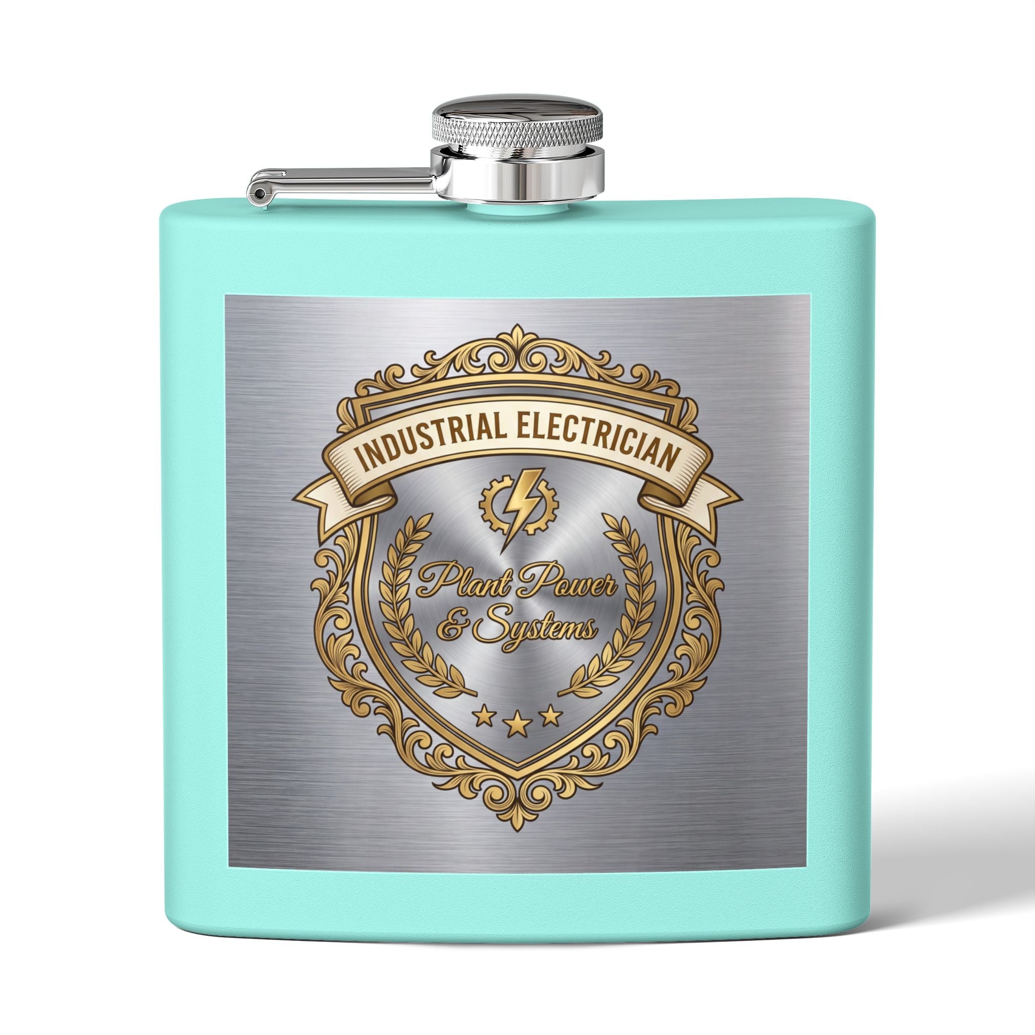 Flask — "Industrial Electrician: Plant Power & Systems" (Crest Edition) 6oz Stainless Steel Hip Flask