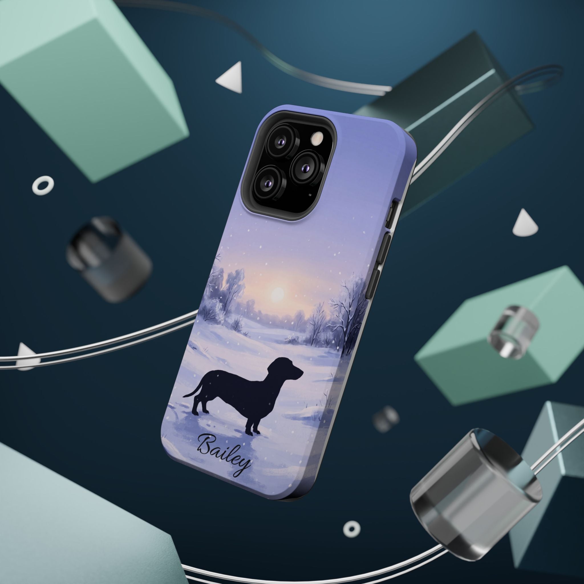Personalized Dachshund Winter Snow Phone Case — Wireless Charging Cover