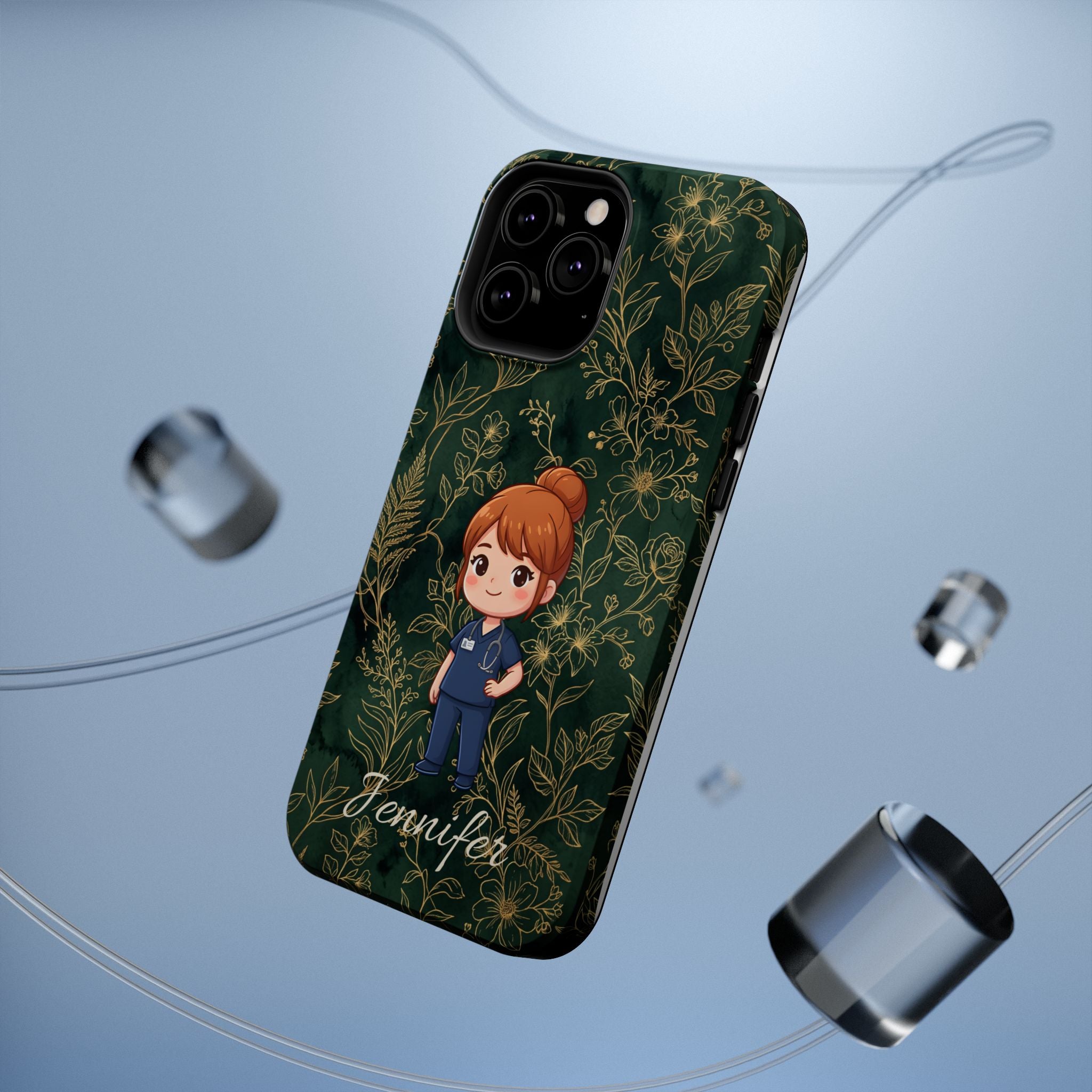 Personalized Nurse Botanical Phone Case — Impact-Resistant Wireless Charging Cover