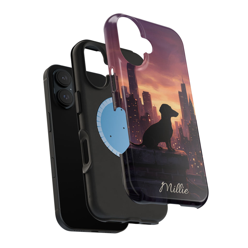 Personalized Dachshund City Skyline Phone Case — Wireless Charging Cover