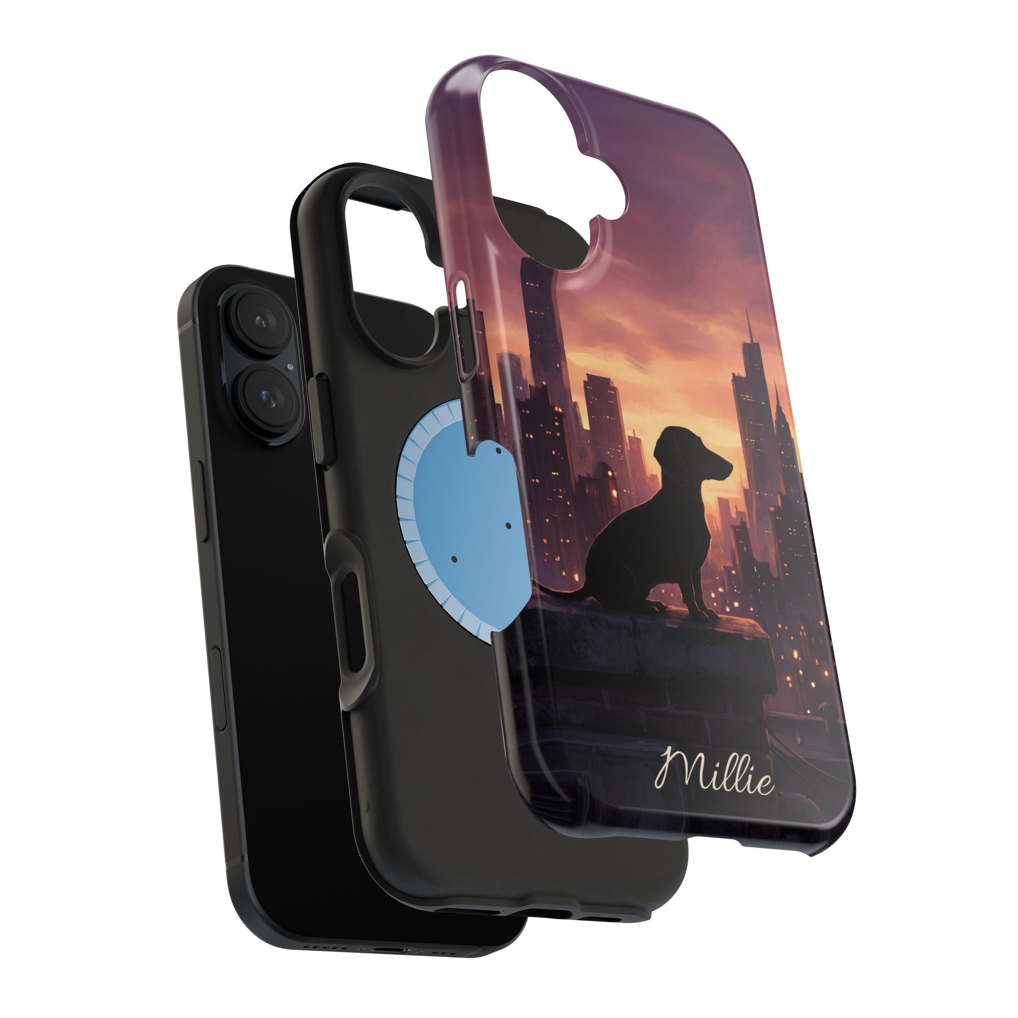Personalized Dachshund City Skyline Phone Case — Wireless Charging Cover