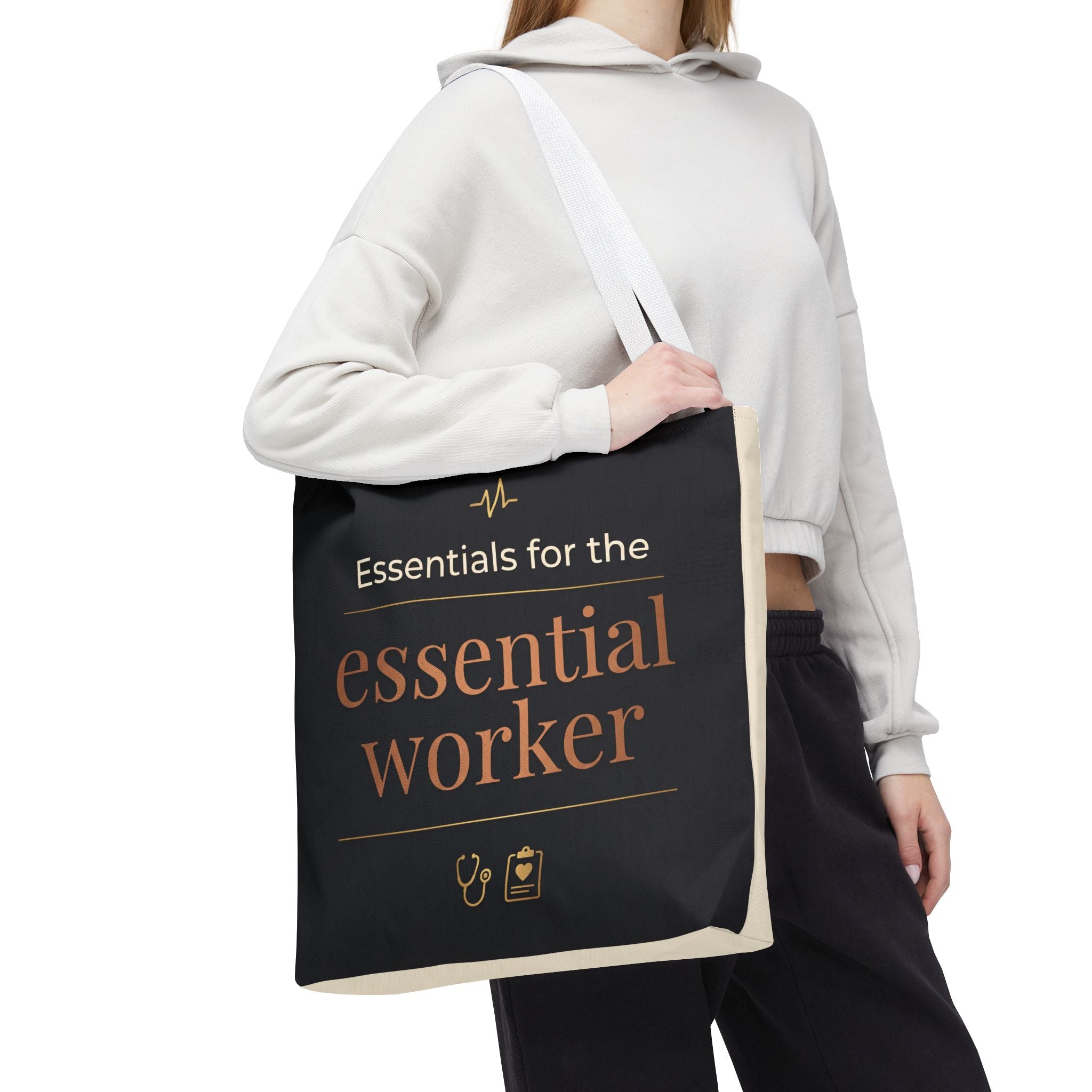 Essentials for the Essential Worker Tote | Healthcare Worker Gift Tote Bag | Nurse Doctor Appreciation Gift | Premium Polyester Carry-All