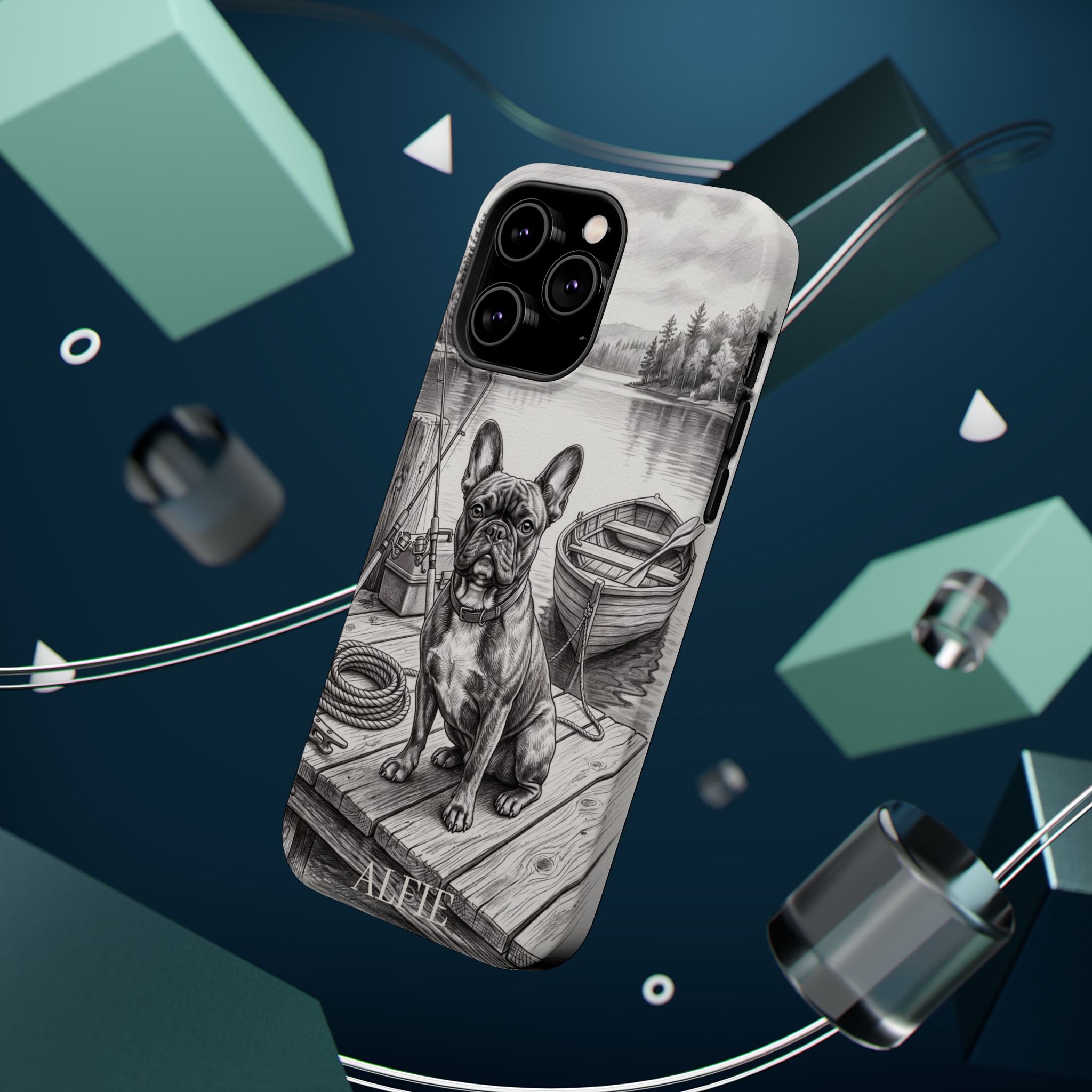 Personalized French Bulldog Lakeside Dock Phone Case — Wireless Charging Cover