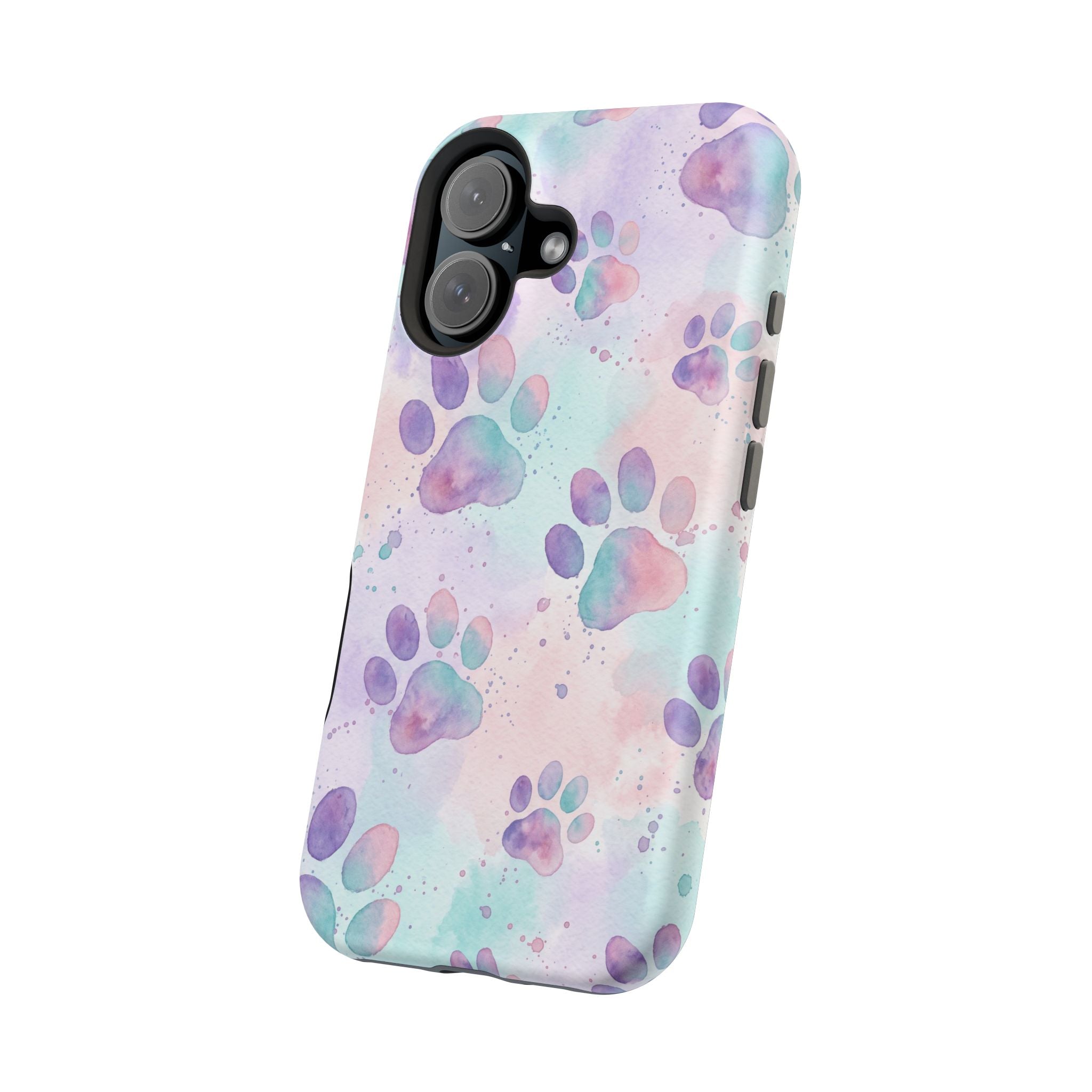 Watercolor Paw Print Phone Case — Impact-Resistant Wireless Charging Cover