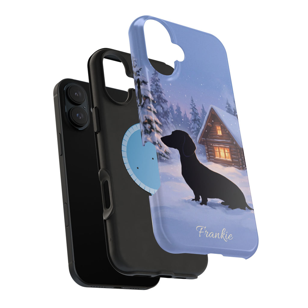 Personalized Dachshund Winter Cabin Phone Case — Wireless Charging Cover