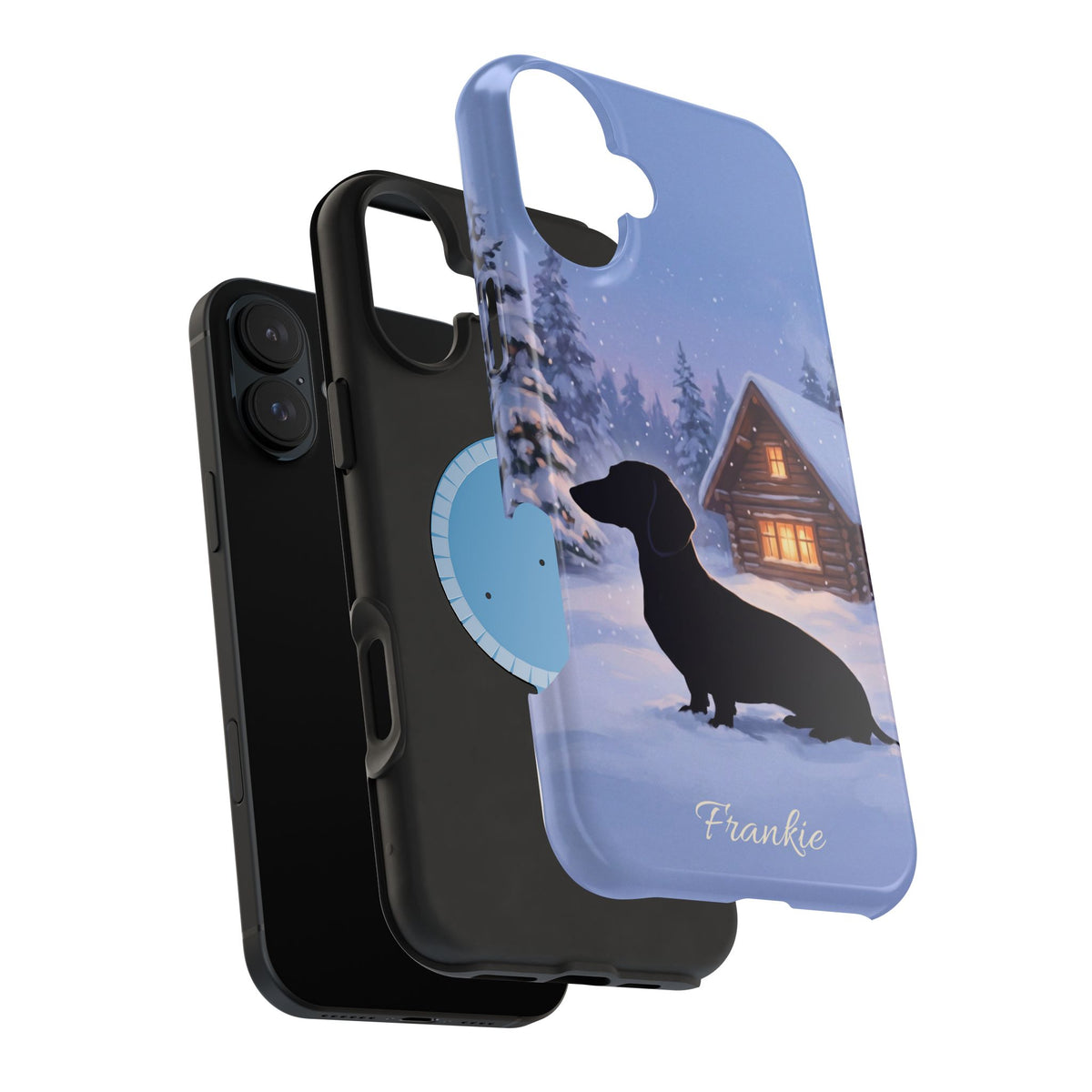 Personalized Dachshund Winter Cabin Phone Case — Wireless Charging Cover