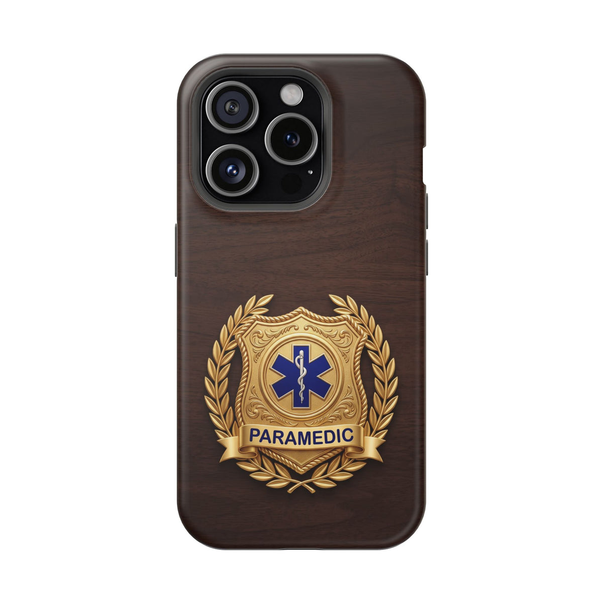 Gold Paramedic Laurel Badge Wood Phone Case — Magnetic Wireless Charging Cover