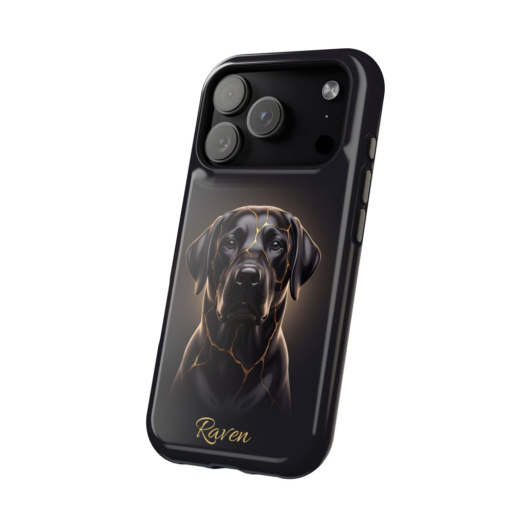 Personalized Obsidian Kintsugi Labrador Phone Case — Tough Magnetic Case with Wireless Charging