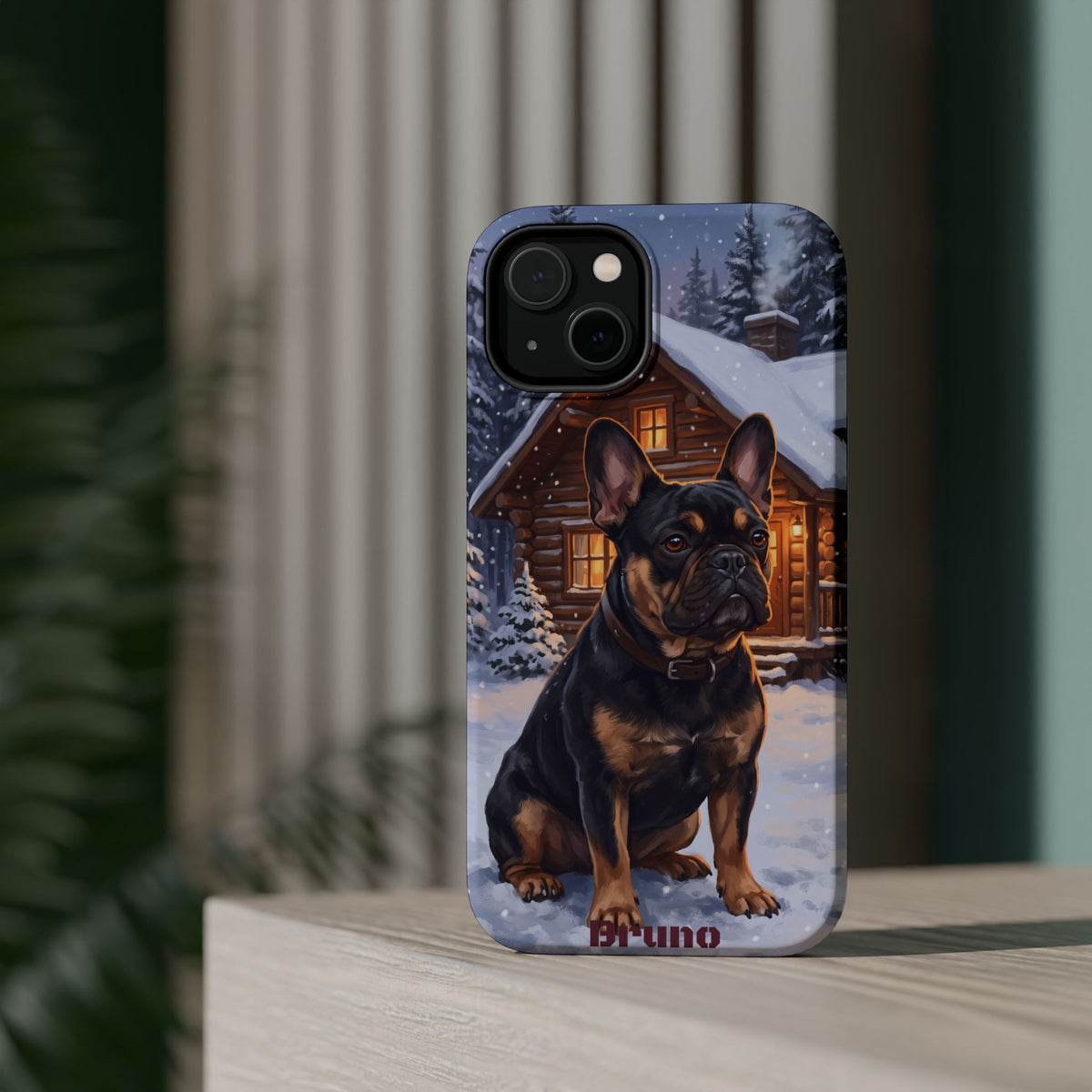Personalized French Bulldog Cozy Cabin Phone Case — Wireless Charging Cover