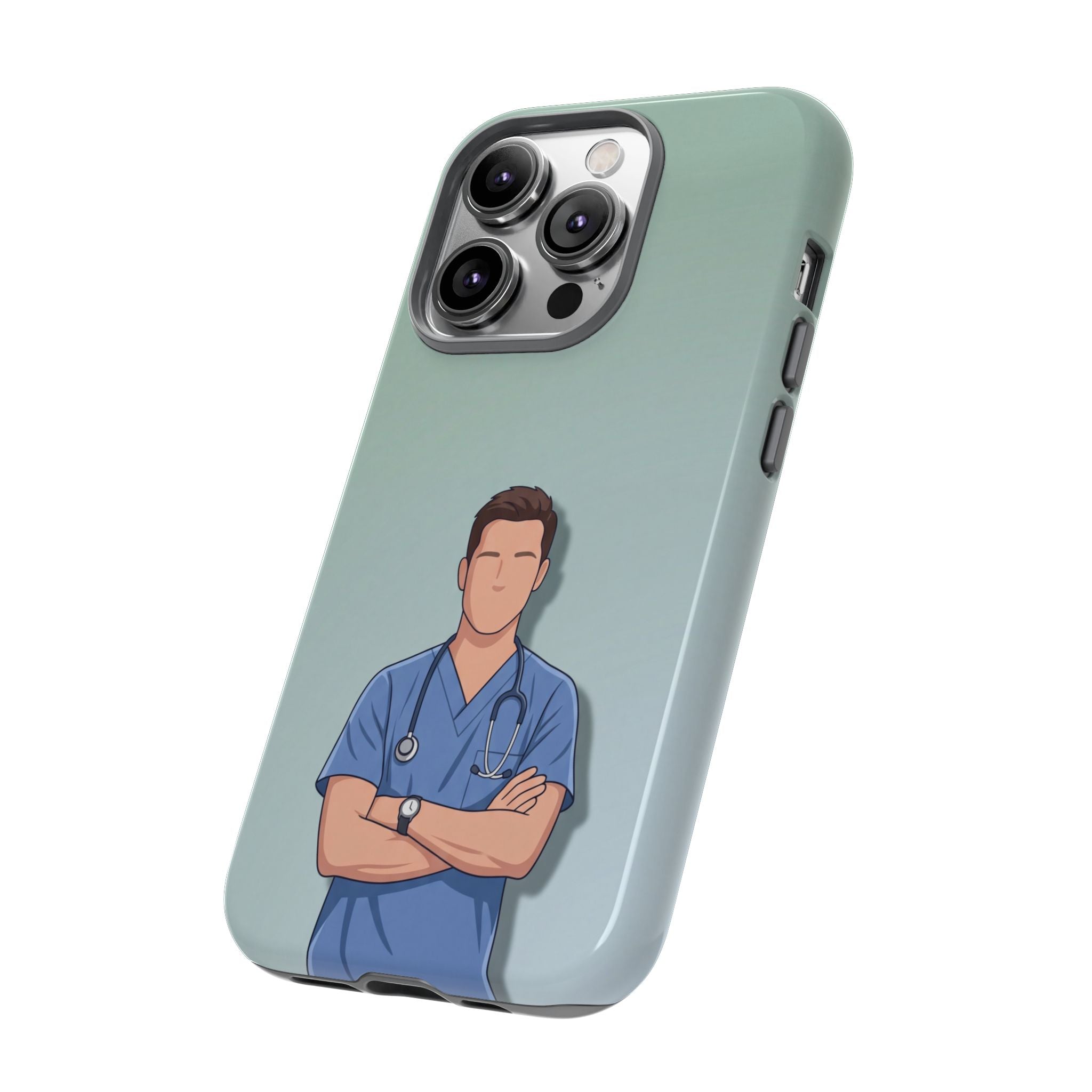 Male Nurse Phone Case | Confident Nurse in Blue Scrubs Illustration | iPhone & Samsung