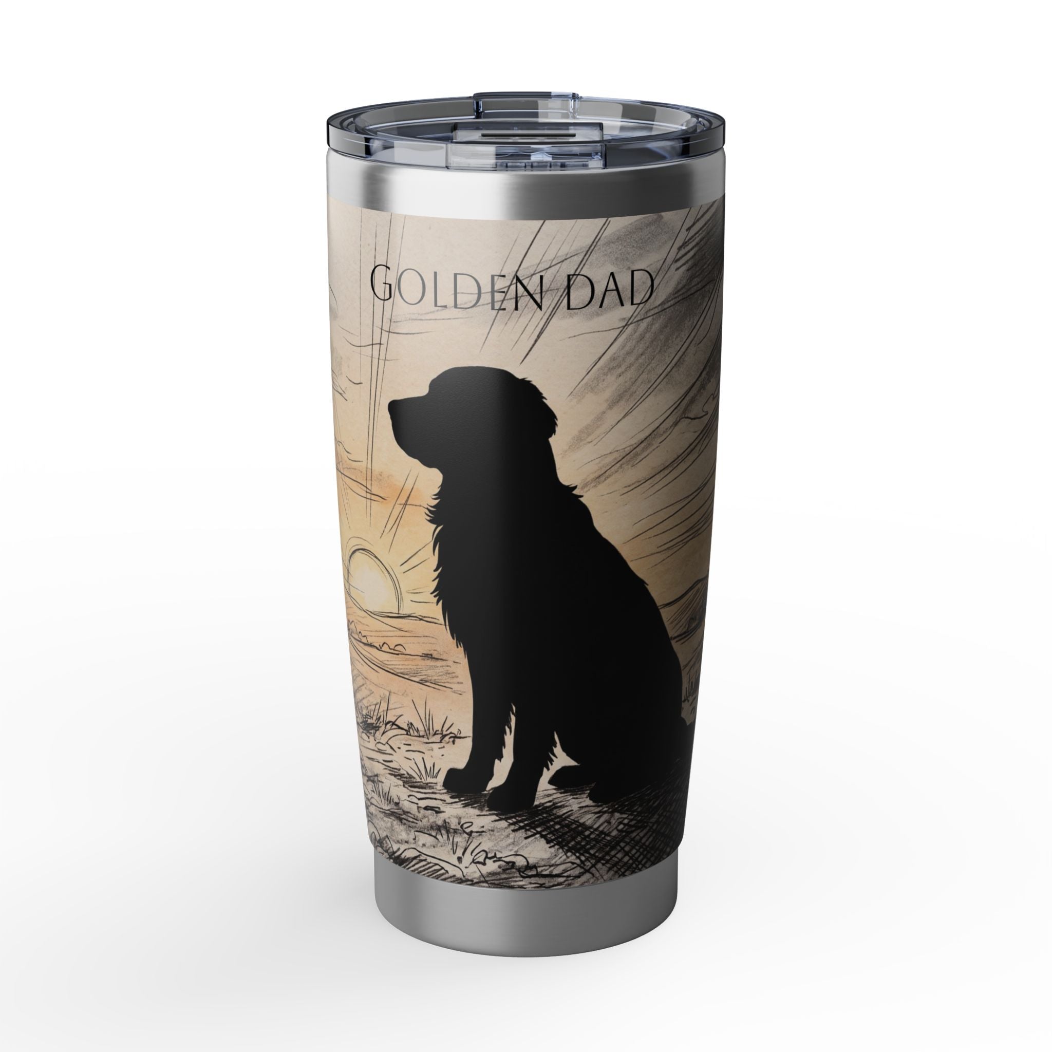 Golden Retriever Tumbler Personalized – 20 oz Stainless Steel Travel Mug with Custom Name, Sunset Silhouette Design for Dog Dad