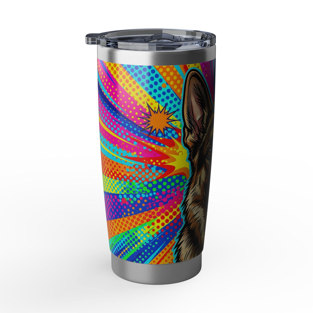 German Shepherd Tumbler | Pop Art Halftone Art — 20 oz Stainless Travel Mug
