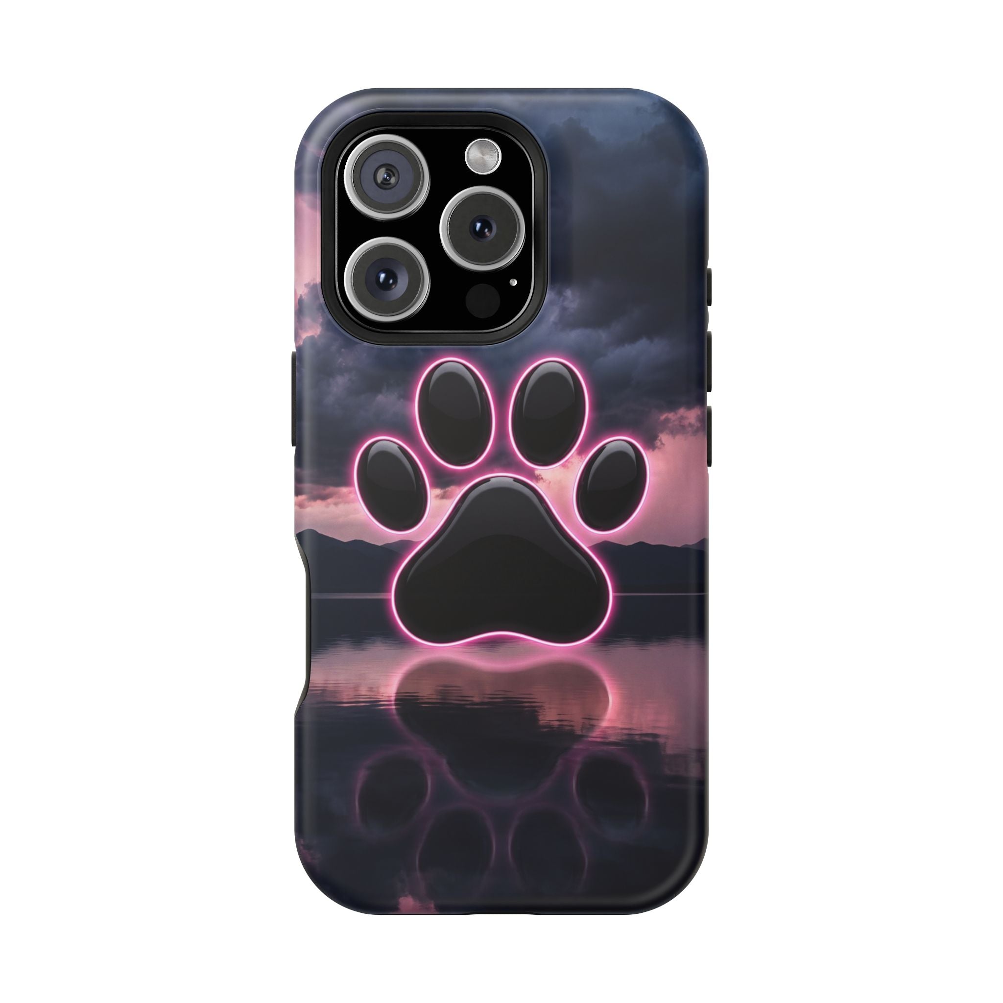 Neon Paw Print Phone Case — Impact-Resistant Wireless Charging Cover