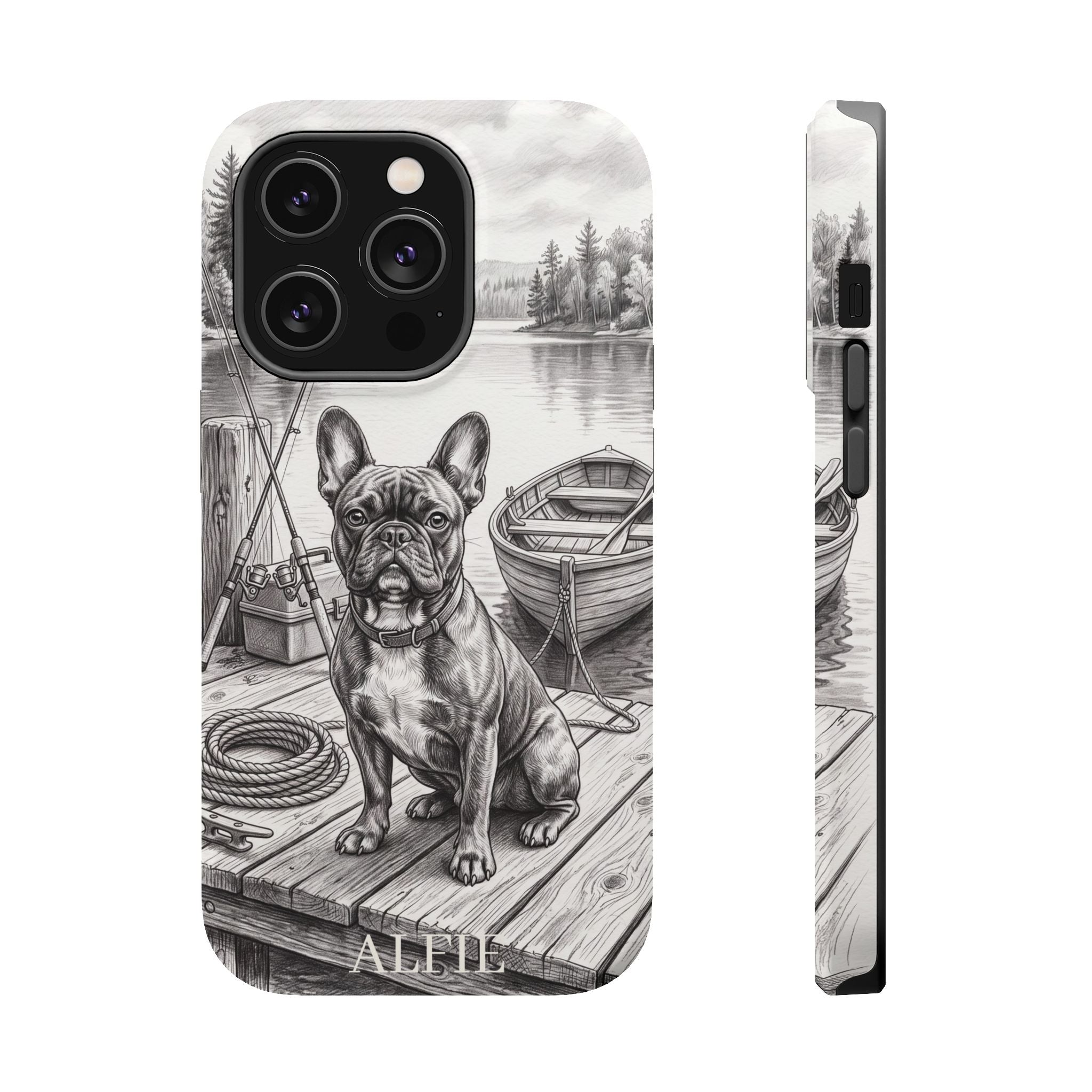 Personalized French Bulldog Lakeside Dock Phone Case — Wireless Charging Cover