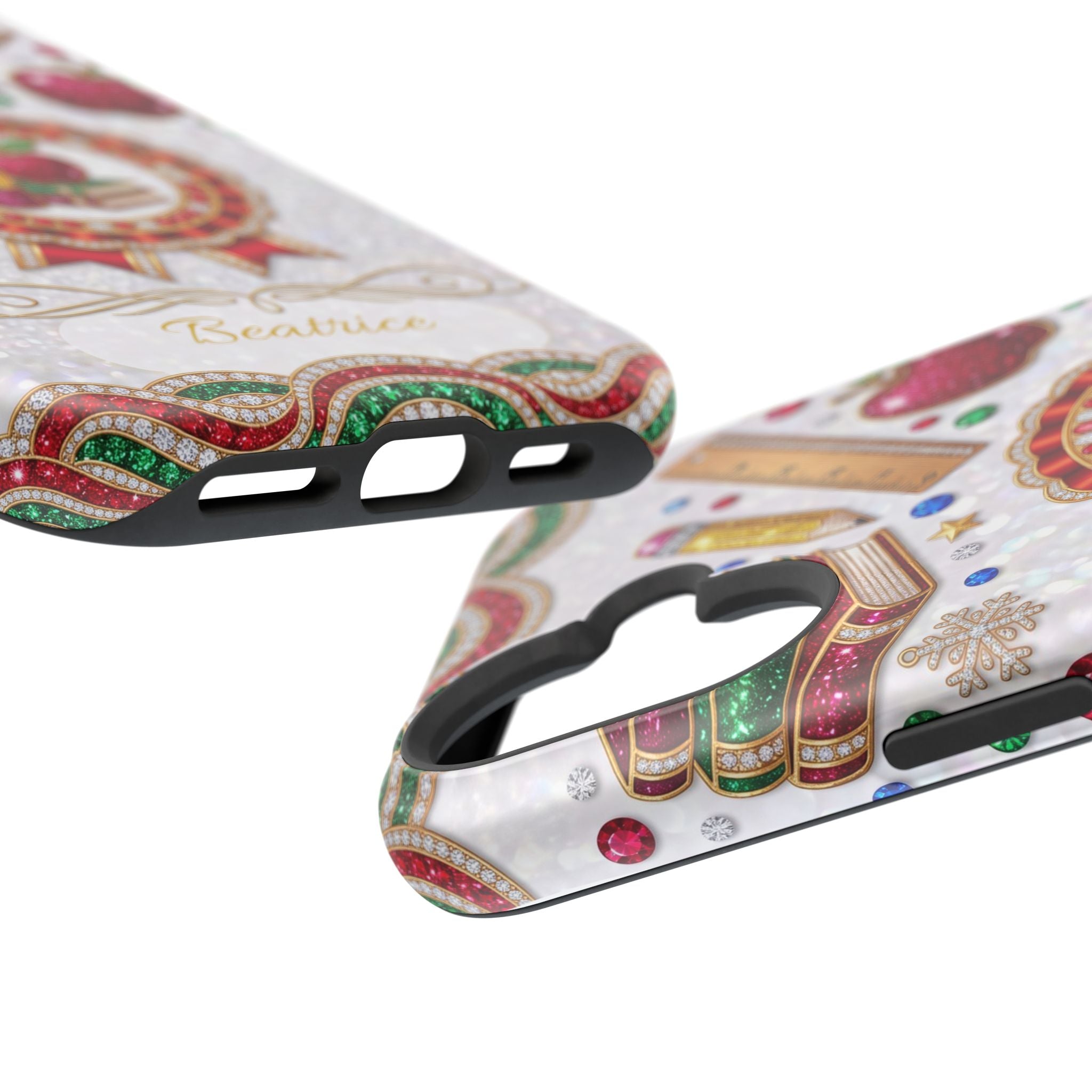 Jeweled Apple Medallion Personalized Teacher Phone Case — Wireless Charging Cover