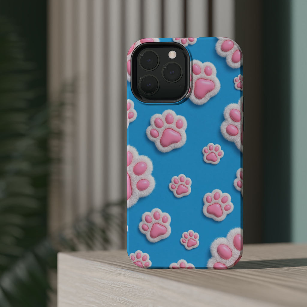 Fluffy Paw Print Phone Case | Cute 3D Pink Paw Pattern Case for Dog & Cat Lovers | iPhone & Samsung