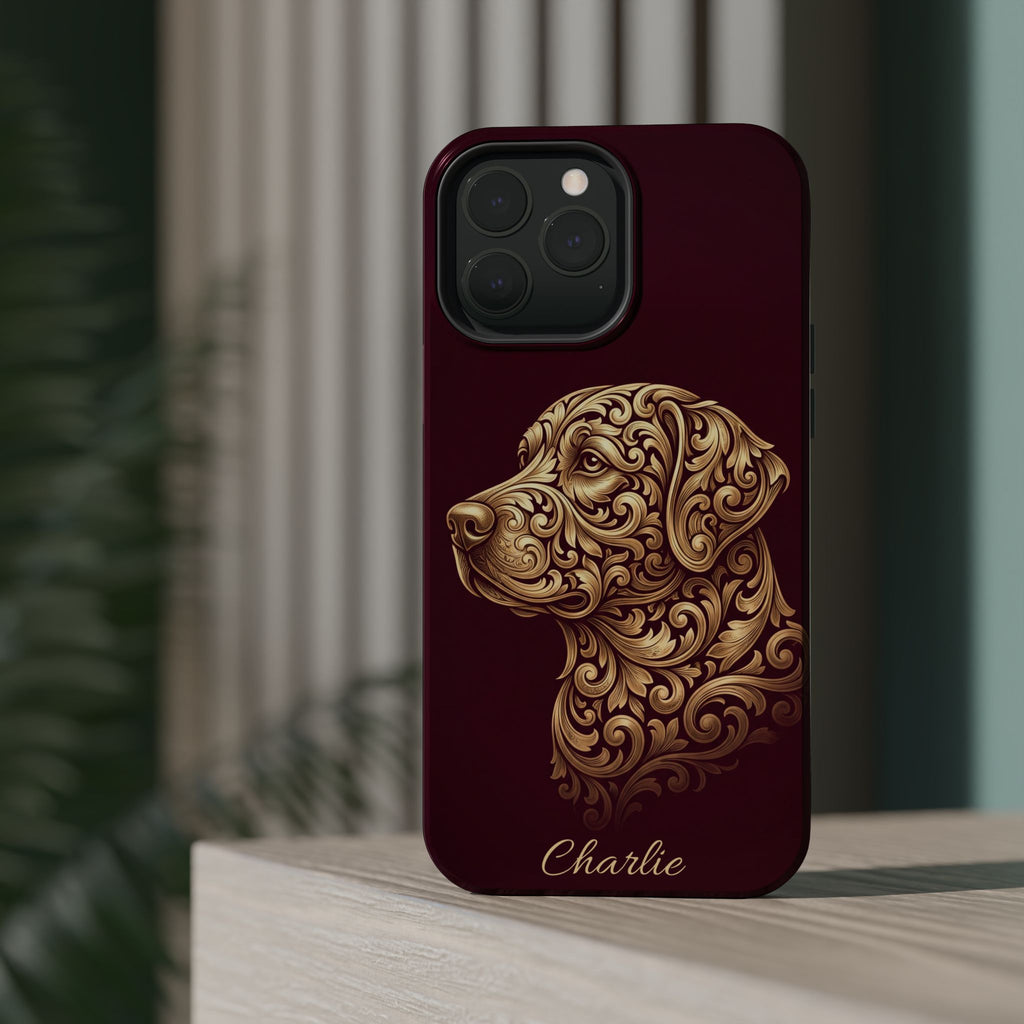 Personalized Gold Filigree Labrador Phone Case — Tough Magnetic Case with Wireless Charging