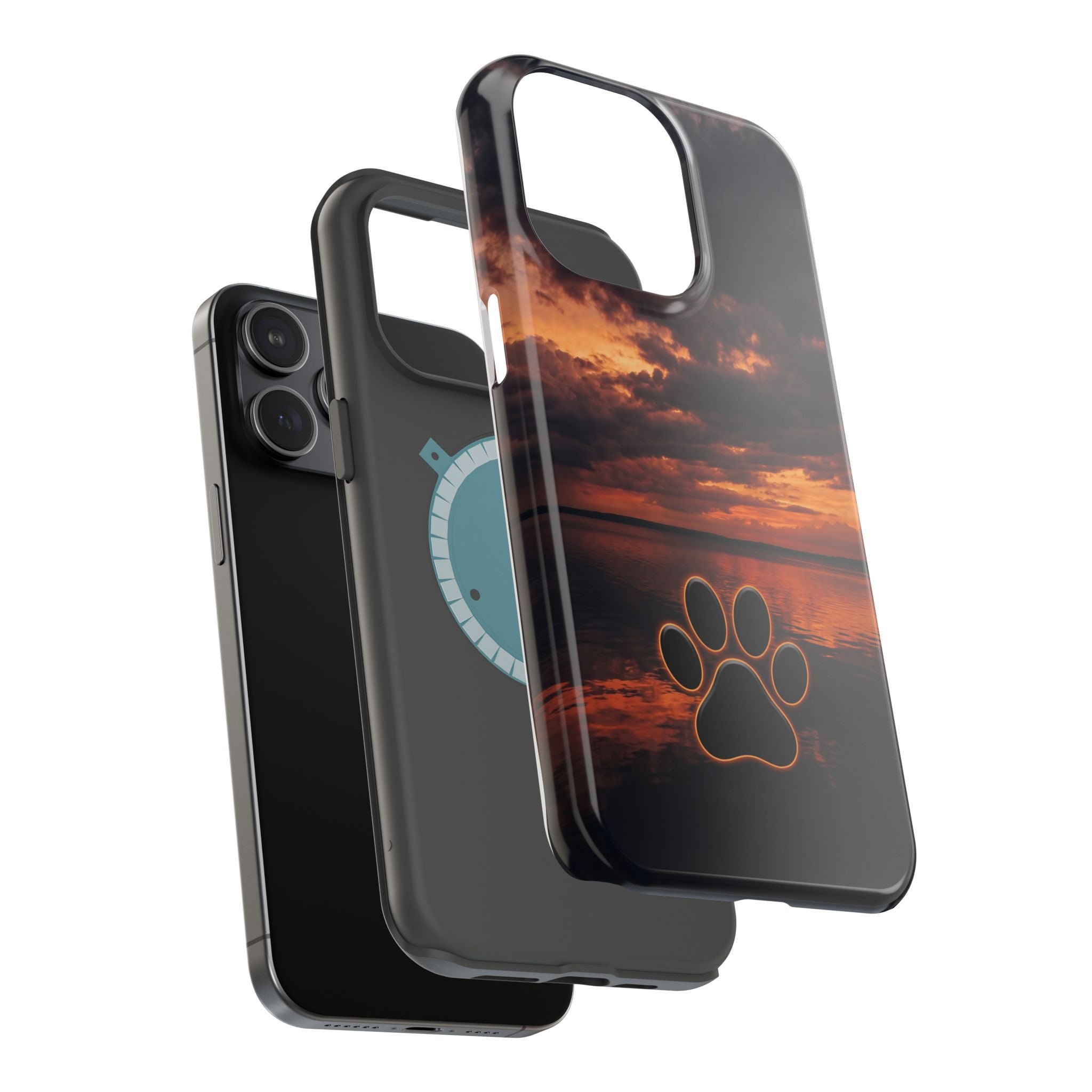 Sunset Paw Print Phone Case — Impact-Resistant Wireless Charging Cover