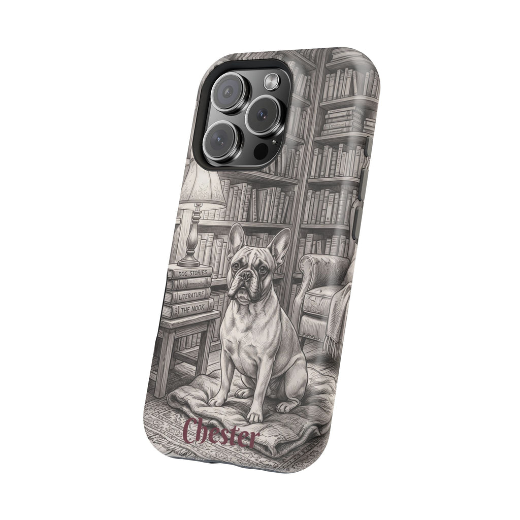 Personalized French Bulldog Library Study Phone Case — Wireless Charging Cover