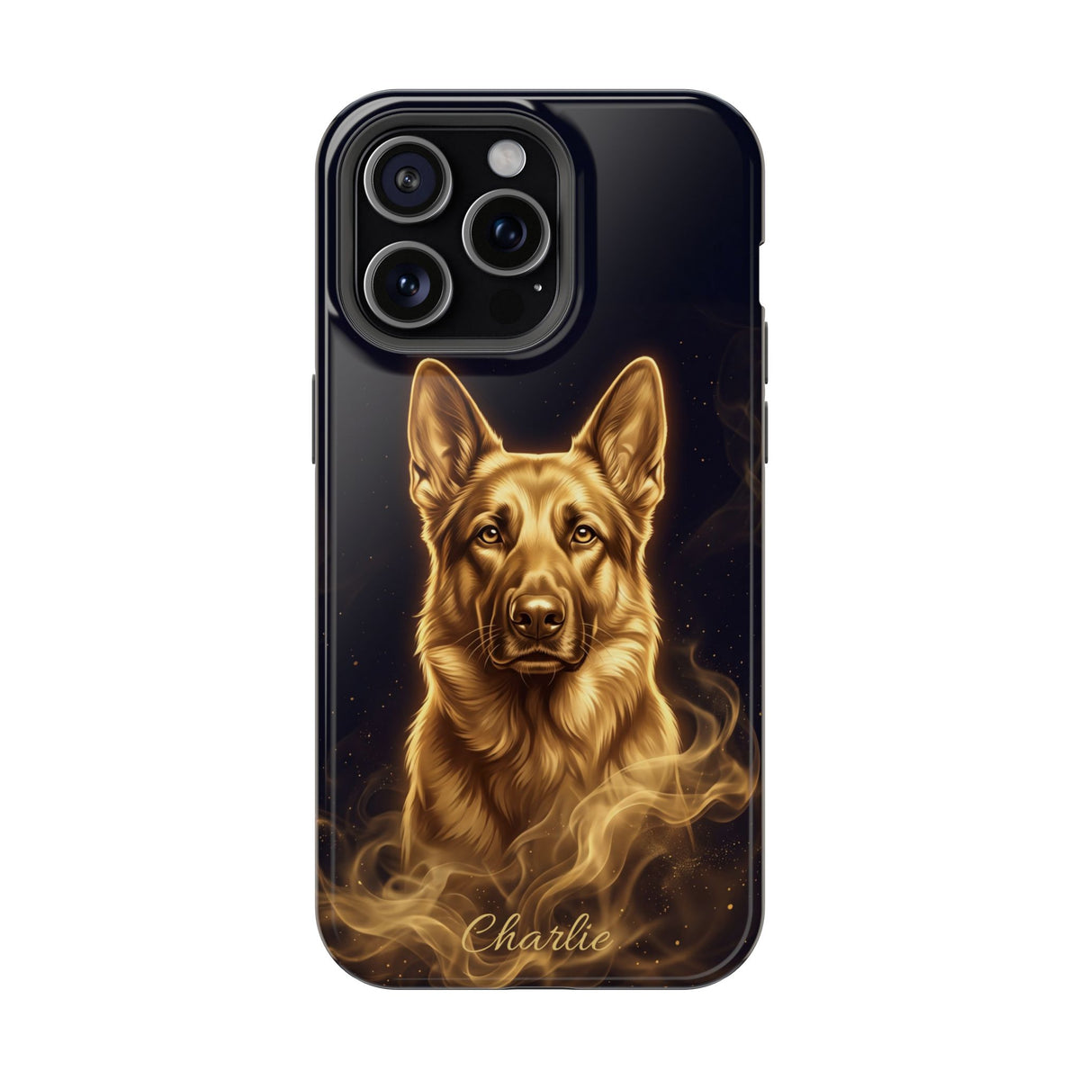 German Shepherd Phone Case | Personalized Gold Glow Art — Tough Magnetic Case with Wireless Charging