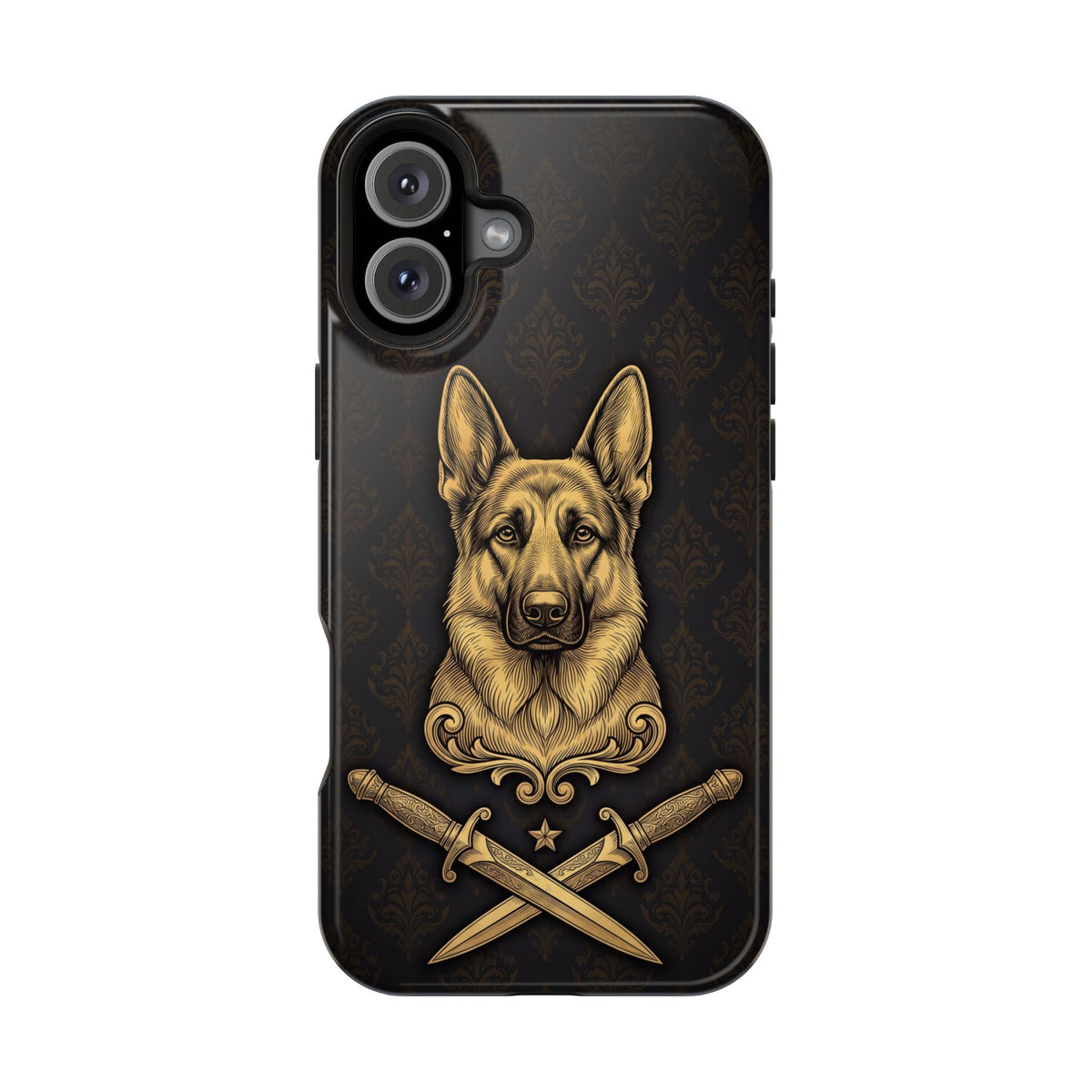 German Shepherd Phone Case | Gold Heraldic Crest Art — Tough Magnetic Case with Wireless Charging