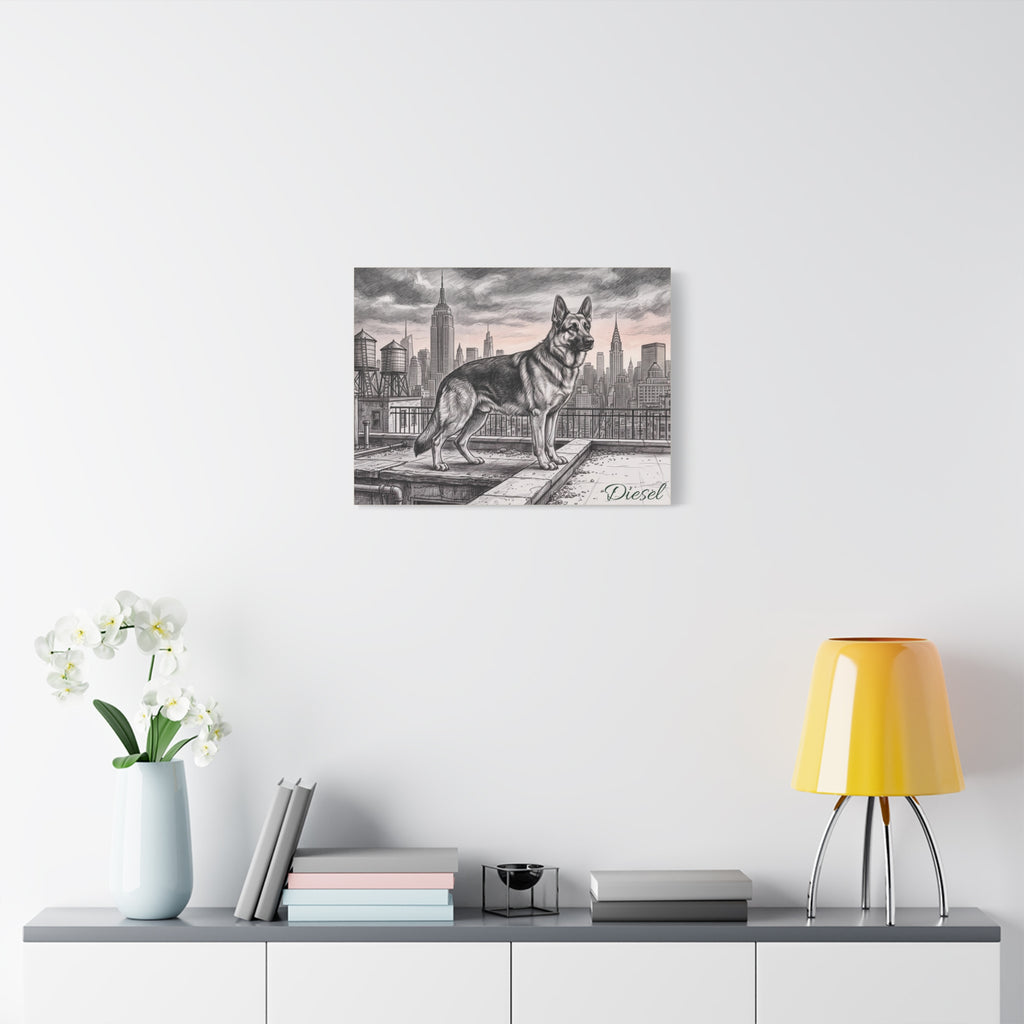 German Shepherd Personalized Canvas | New York City Skyline Sketch Wall Art