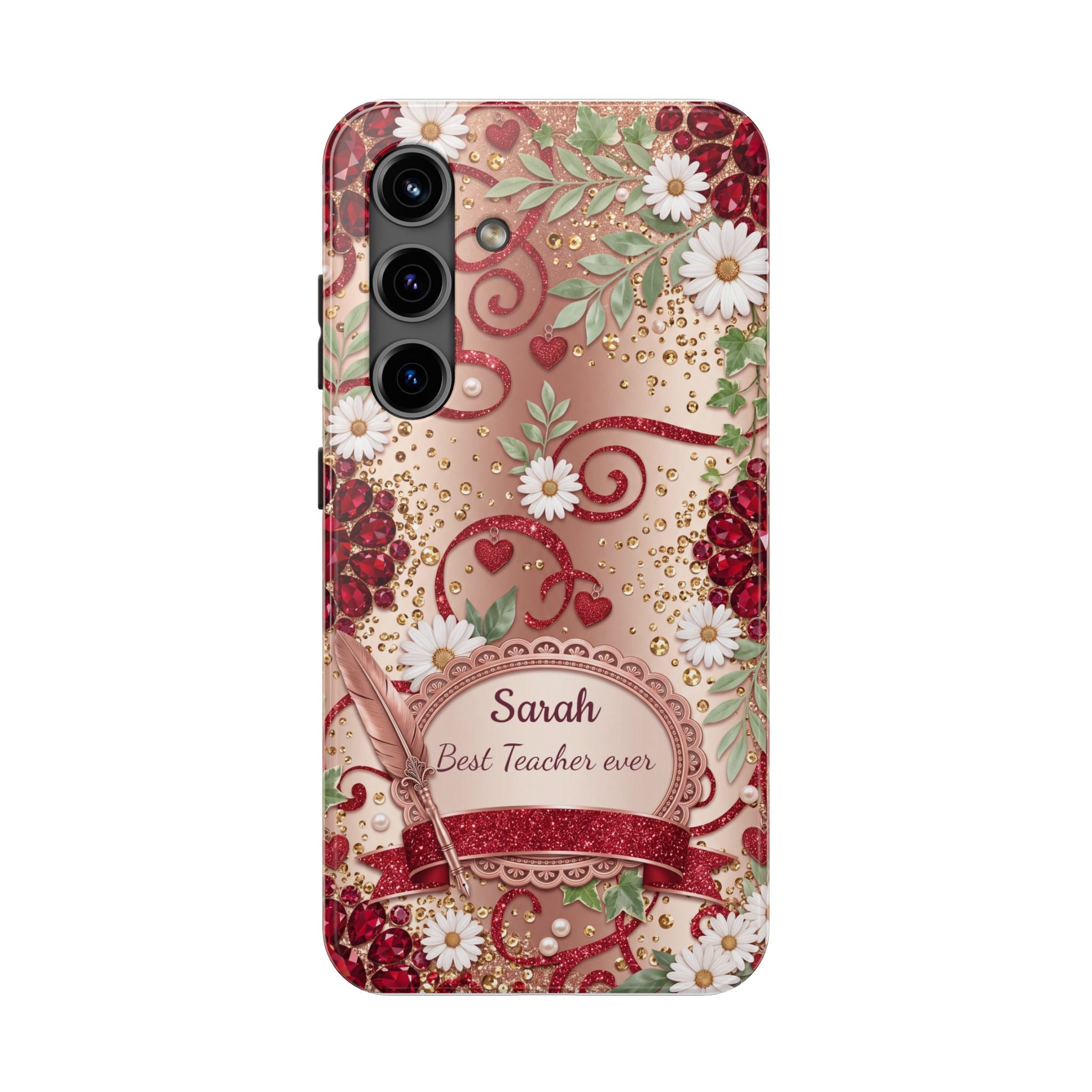 Personalized Teacher Phone Case — Custom Name and Message - Floral Jeweled Design