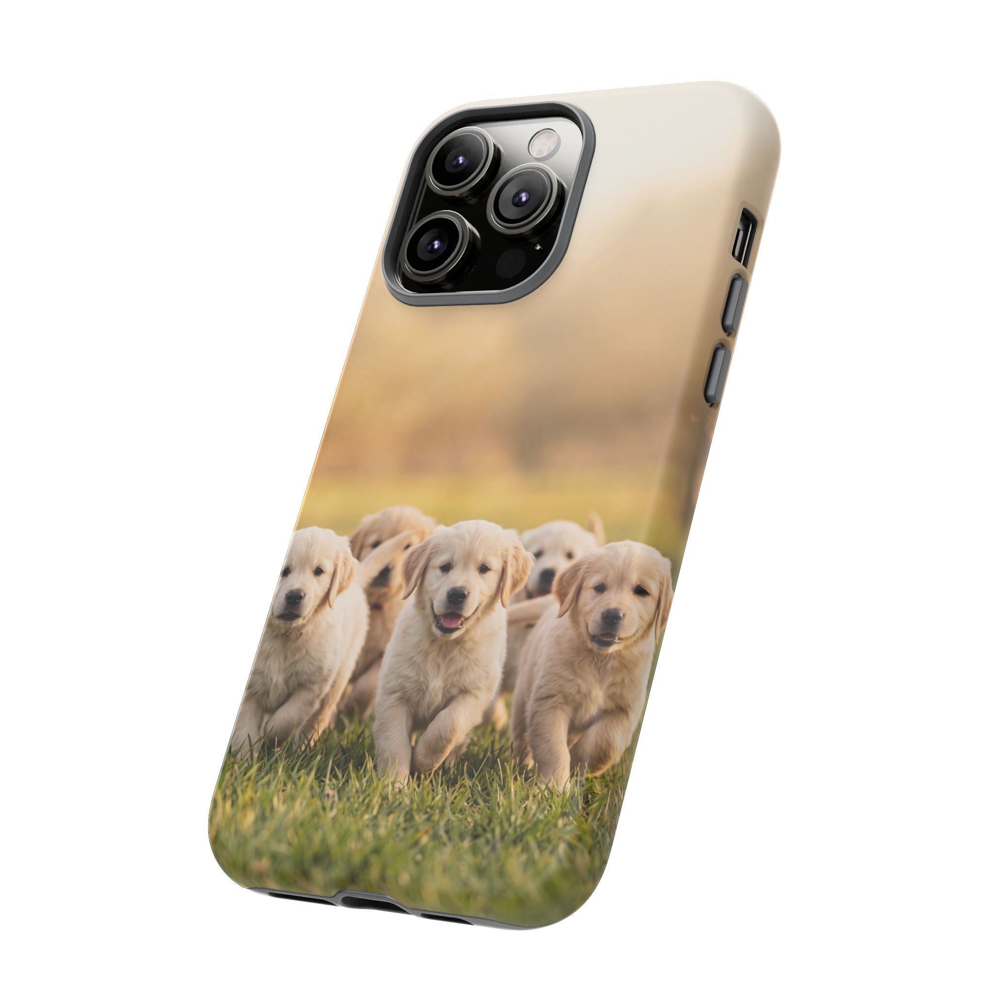 Golden Retriever Puppies Phone Case | Playful Puppy Pack Running in Grass | iPhone & Samsung