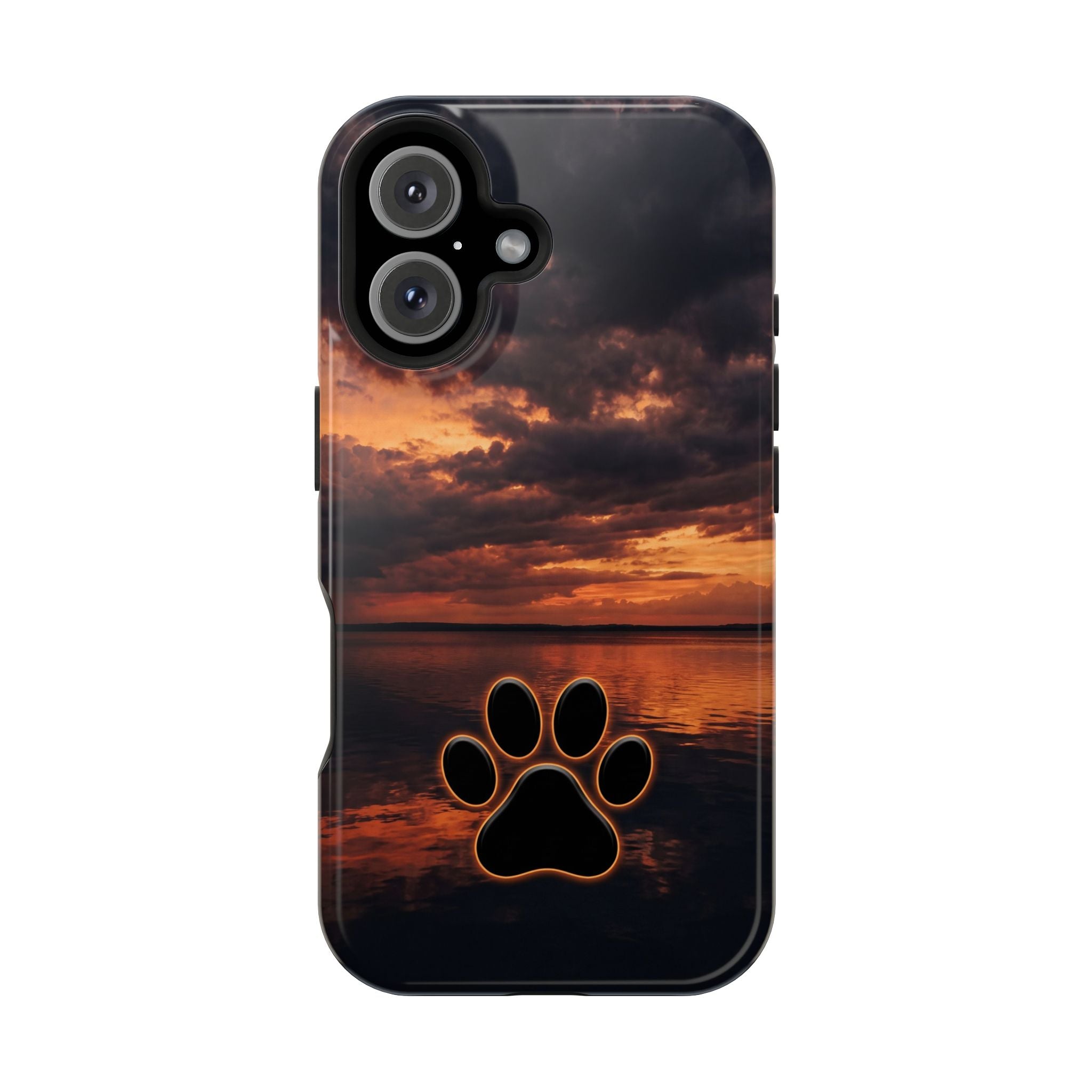 Sunset Paw Print Phone Case — Impact-Resistant Wireless Charging Cover