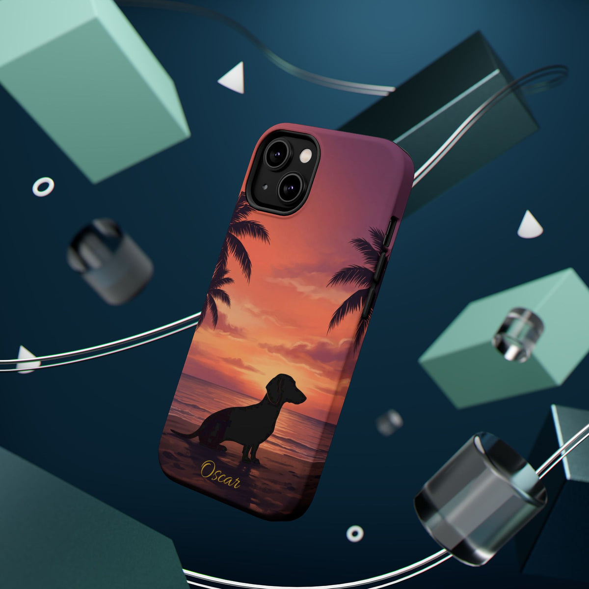 Personalized Dachshund Tropical Beach Sunset Phone Case — Wireless Charging Cover