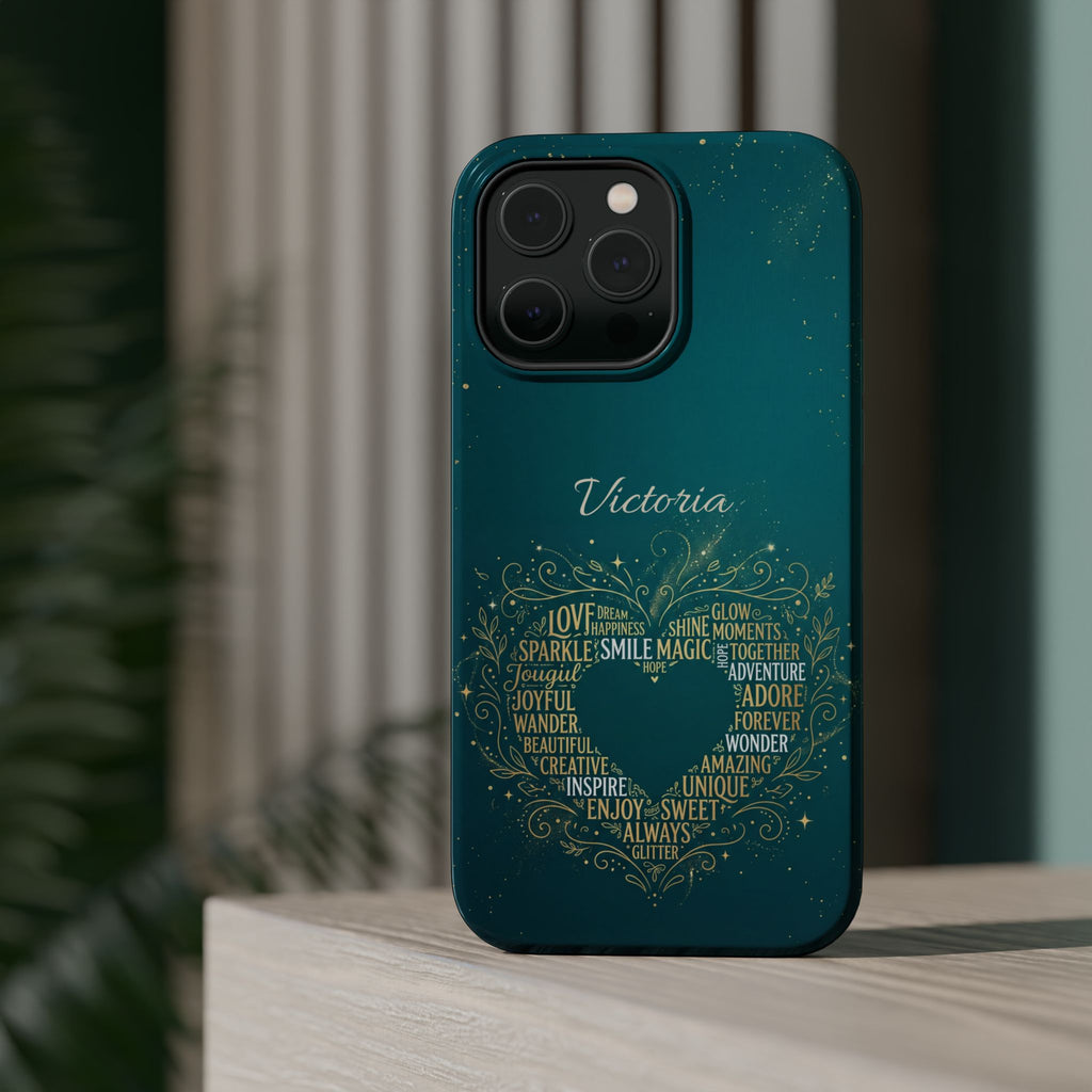 Personalized Teacher Heart Word Art Phone Case — Impact-Resistant Wireless Charging Cover