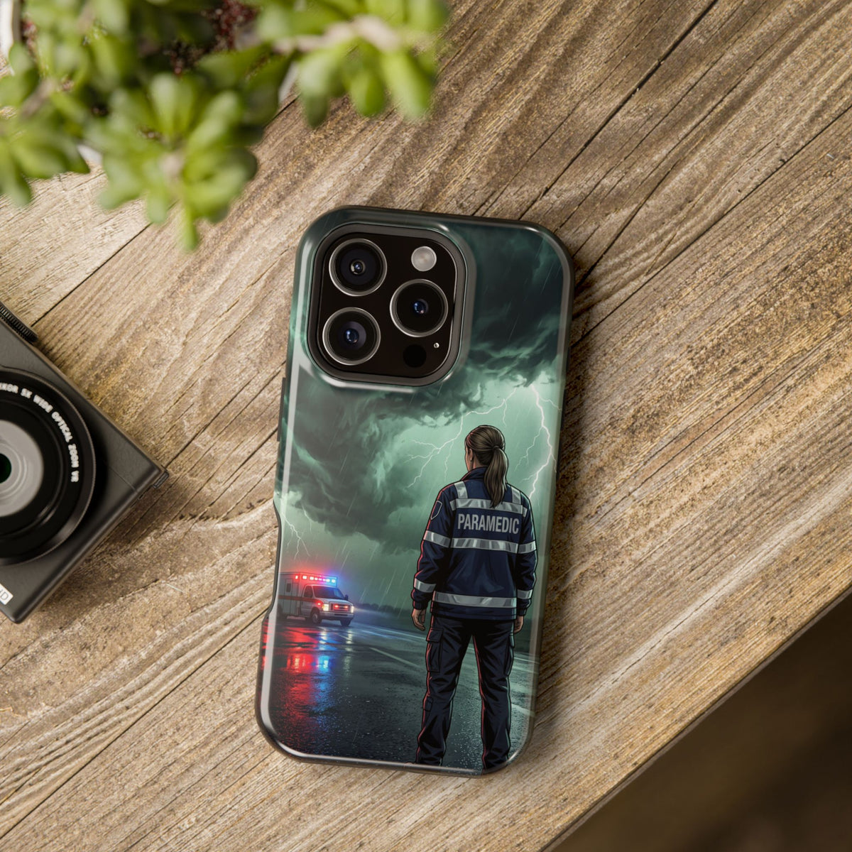 Female Paramedic Green Storm Phone Case — Magnetic Wireless Charging Cover