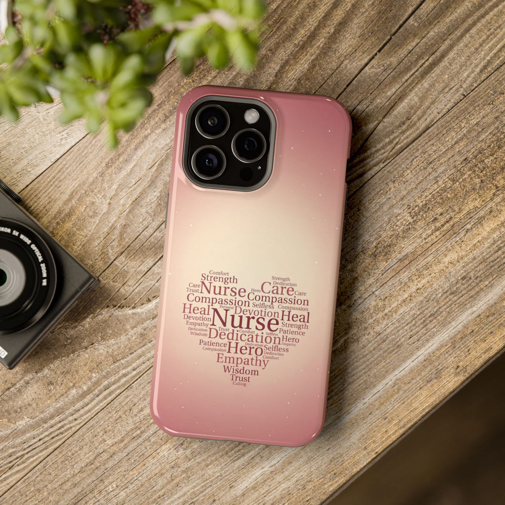 Nurse Heart Word Art Phone Case — Impact-Resistant Wireless Charging Cover