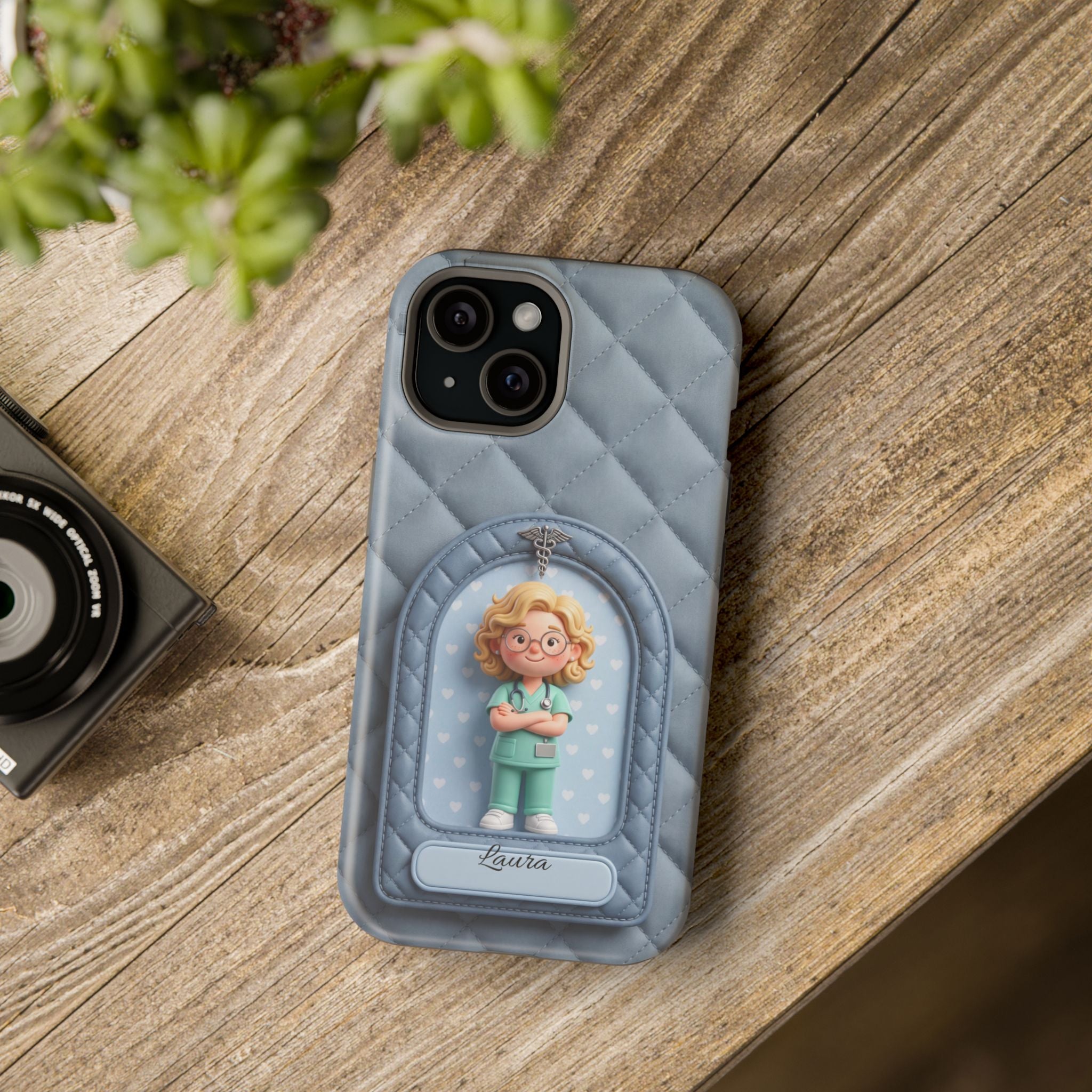 Personalized Quilted Nurse Phone Case — Wireless Charging Cover