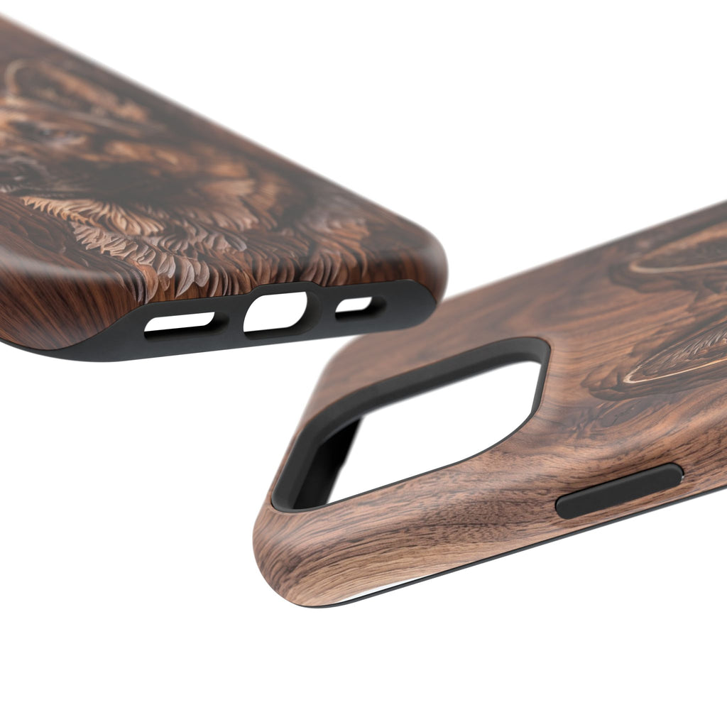 German Shepherd Phone Case | Carved Walnut Art — Tough Magnetic Case with Wireless Charging