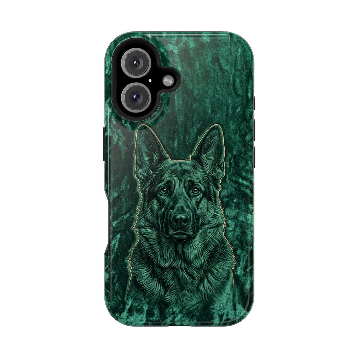 German Shepherd Phone Case | Emerald Velvet Art — Tough Magnetic Case with Wireless Charging