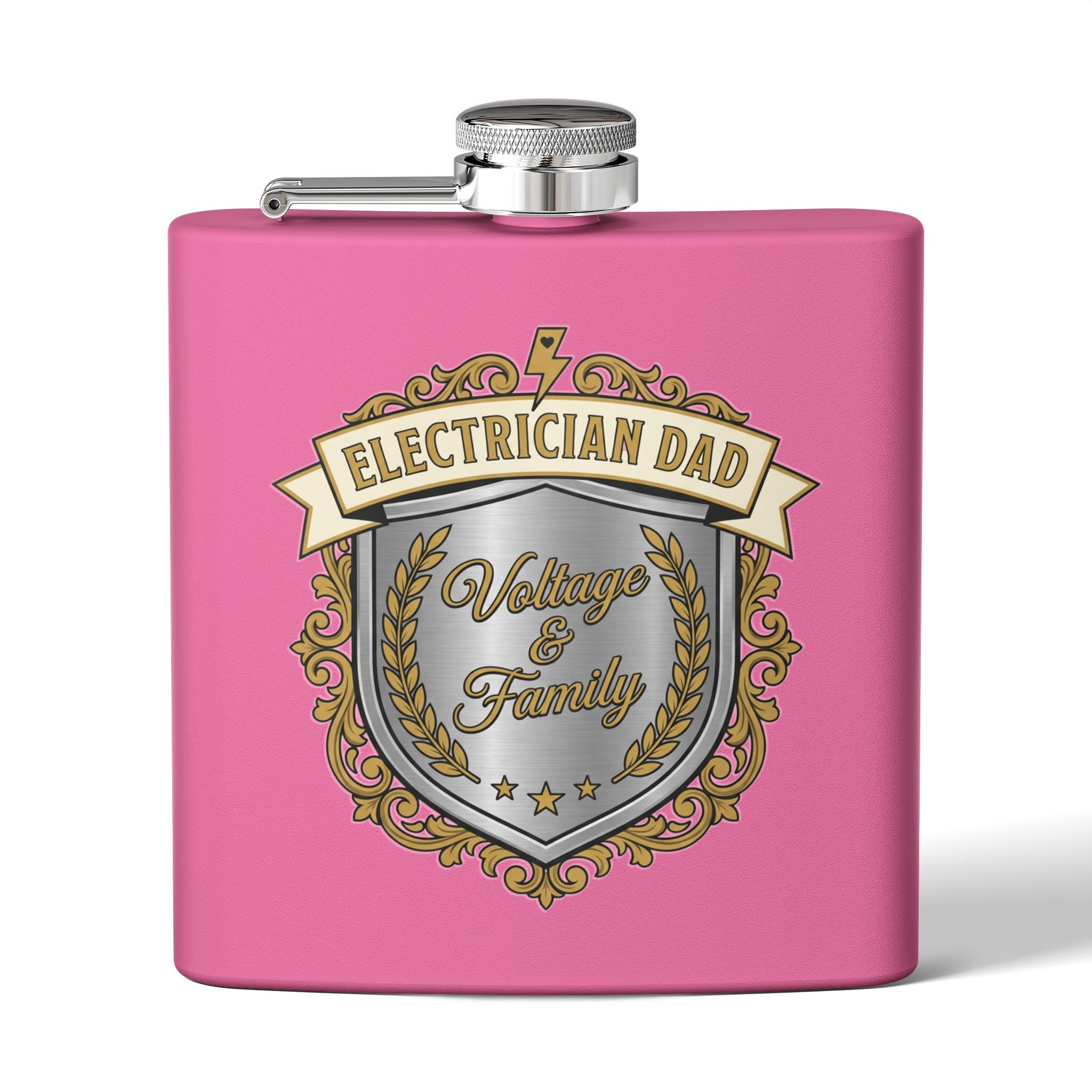 Flask — "Electrician Dad: Voltage & Family" 6oz Stainless Steel Hip Flask