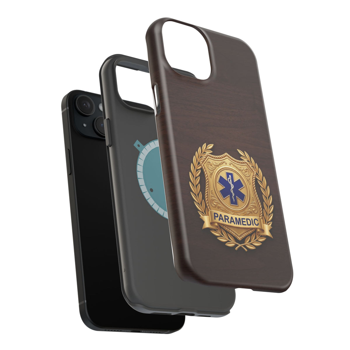 Gold Paramedic Laurel Badge Wood Phone Case — Magnetic Wireless Charging Cover