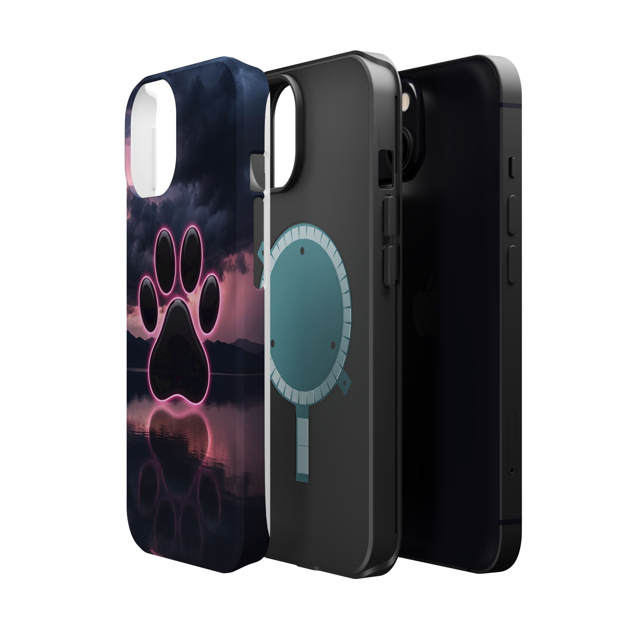 Neon Paw Print Phone Case — Impact-Resistant Wireless Charging Cover