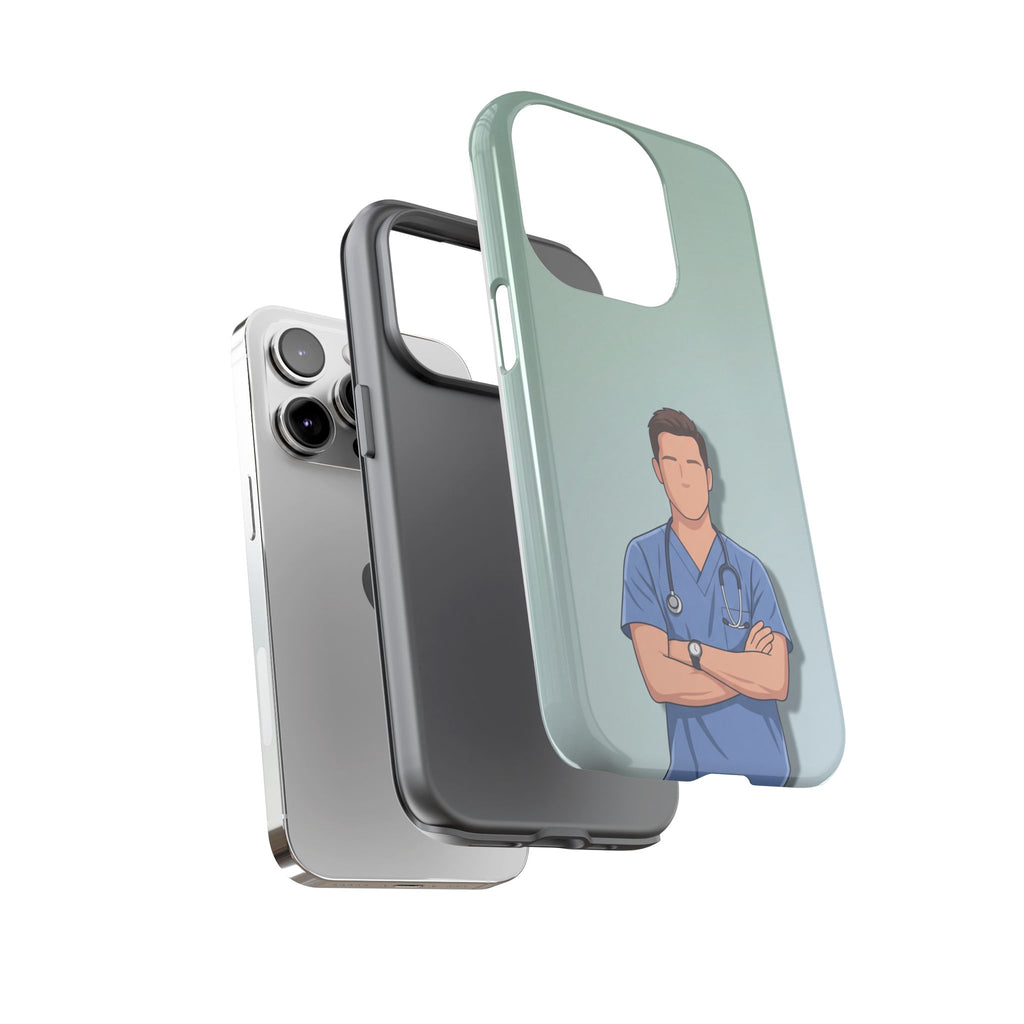 Male Nurse Phone Case | Confident Nurse in Blue Scrubs Illustration | iPhone & Samsung