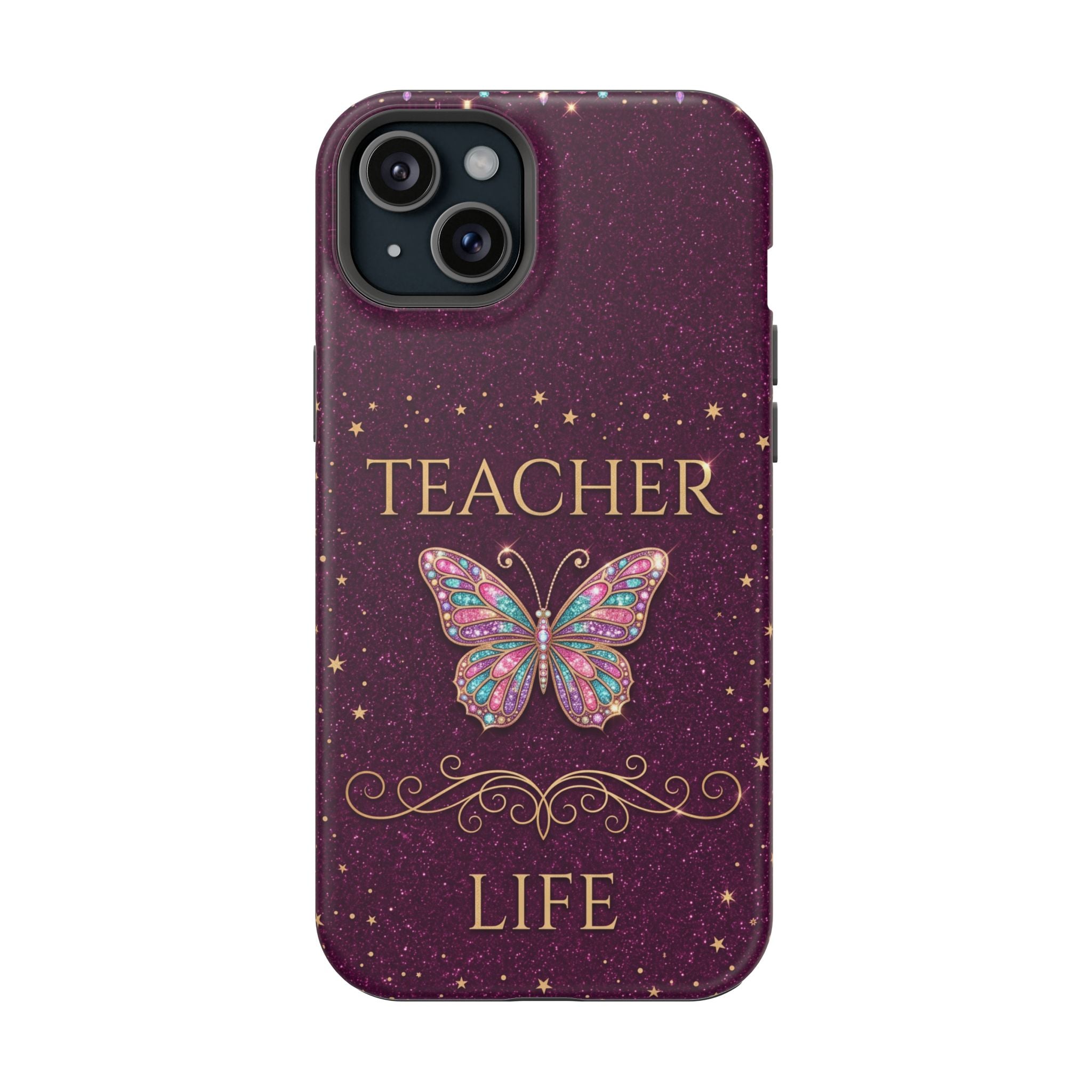 Teacher Life Glitter Butterfly Phone Case — Wireless Charging Cover