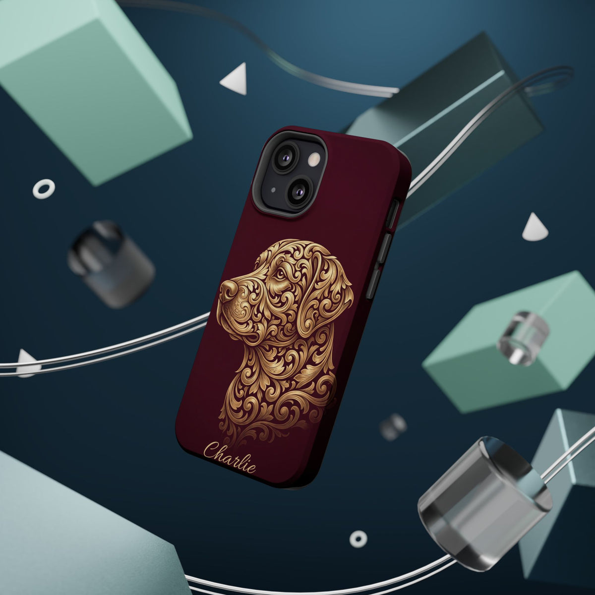 Personalized Gold Filigree Labrador Phone Case — Tough Magnetic Case with Wireless Charging