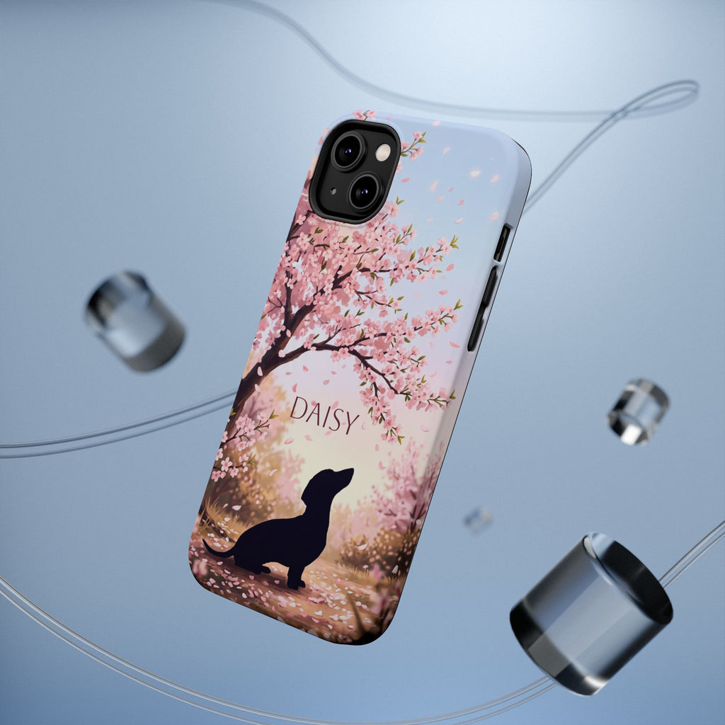Personalized Dachshund Cherry Blossom Phone Case — Wireless Charging Cover