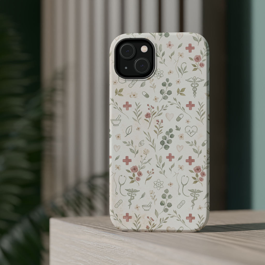 Floral Nurse Phone Case — Impact-Resistant Wireless Charging Cover